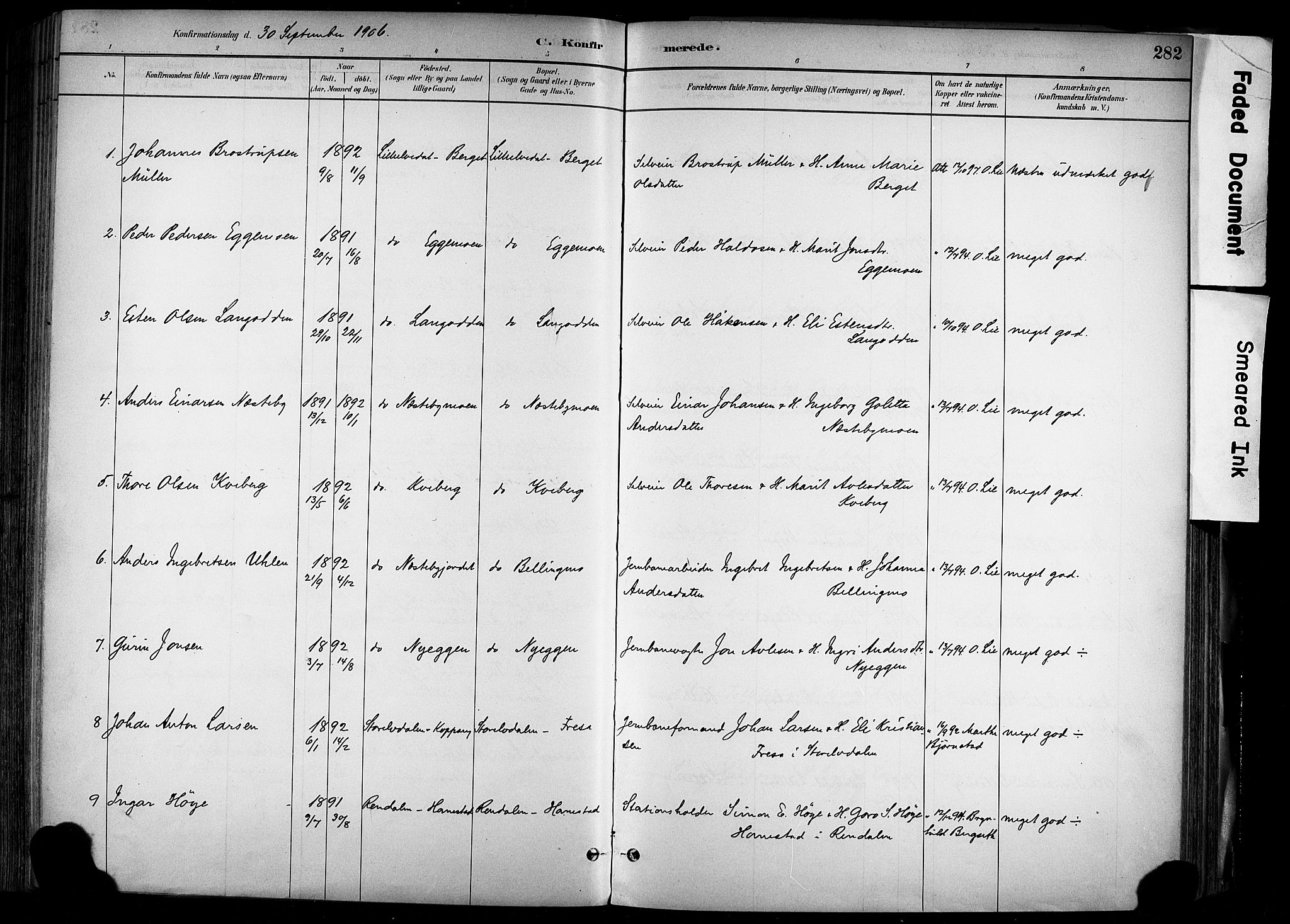 Alvdal prestekontor, AV/SAH-PREST-060/H/Ha/Haa/L0002: Parish register (official) no. 2, 1883-1906, p. 282