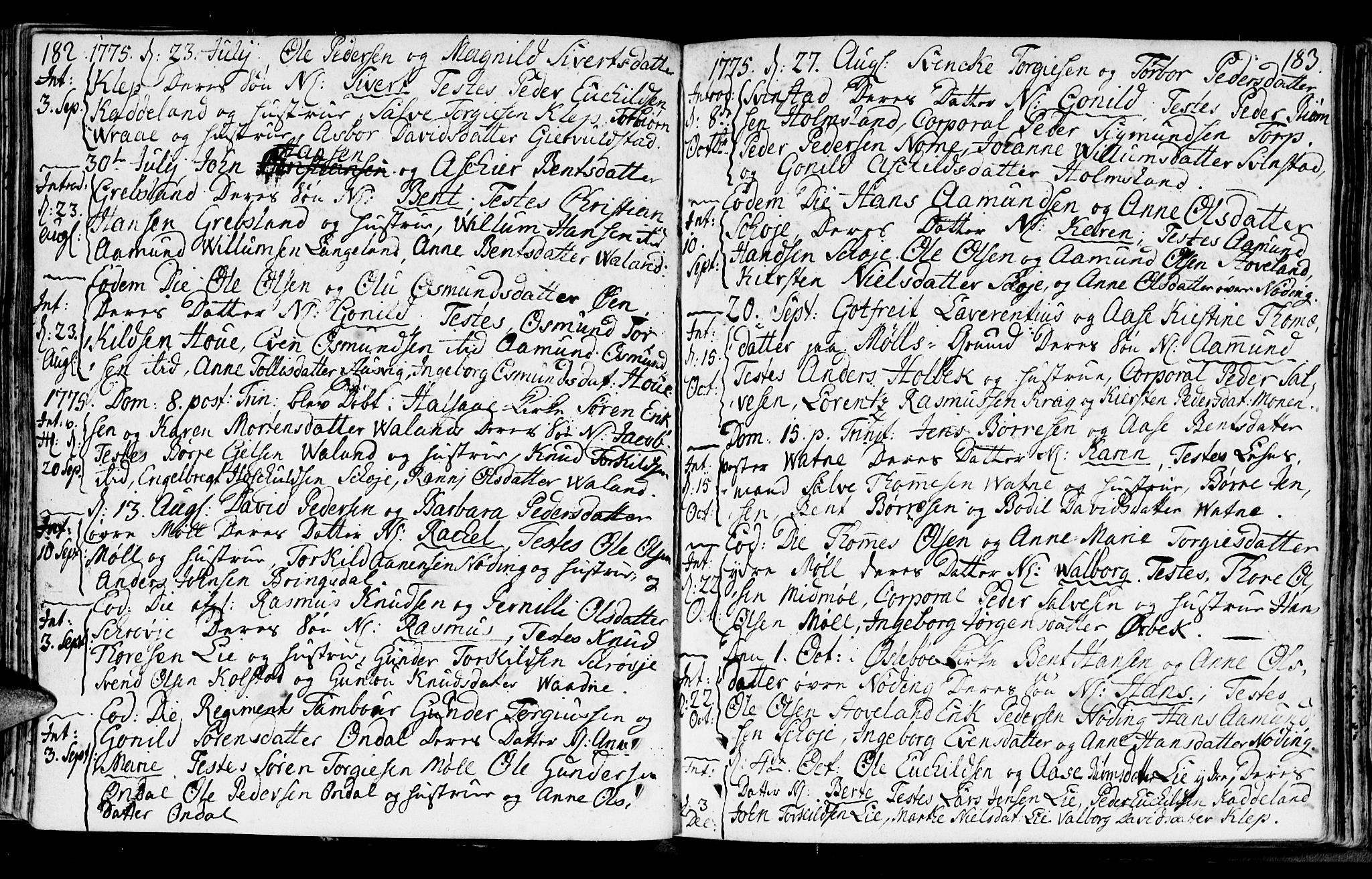 Holum sokneprestkontor, AV/SAK-1111-0022/F/Fa/Faa/L0002: Parish register (official) no. A 2, 1756-1780, p. 182-183