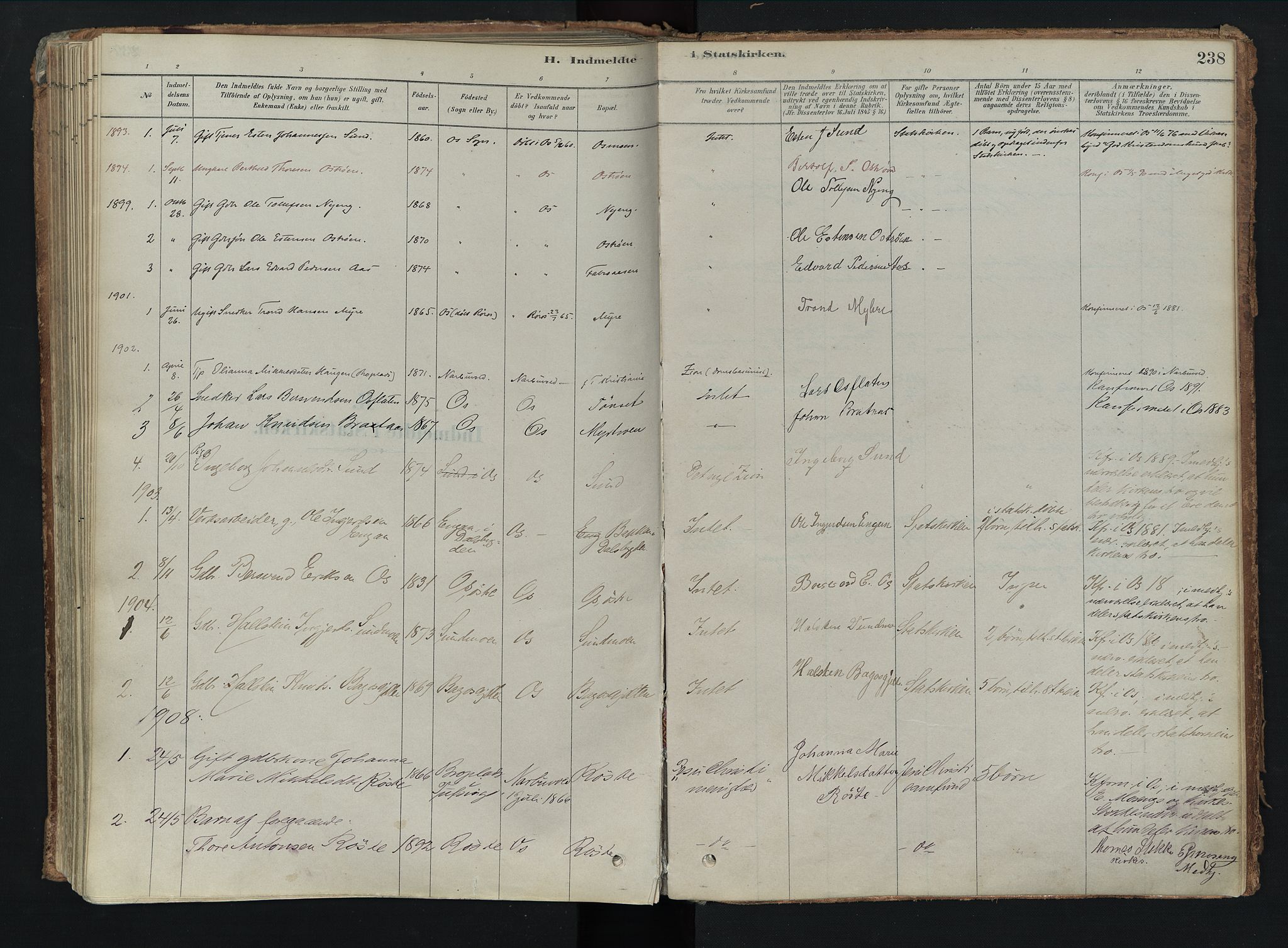 Tolga prestekontor, AV/SAH-PREST-062/K/L0008: Parish register (official) no. 8, 1877-1910, p. 238