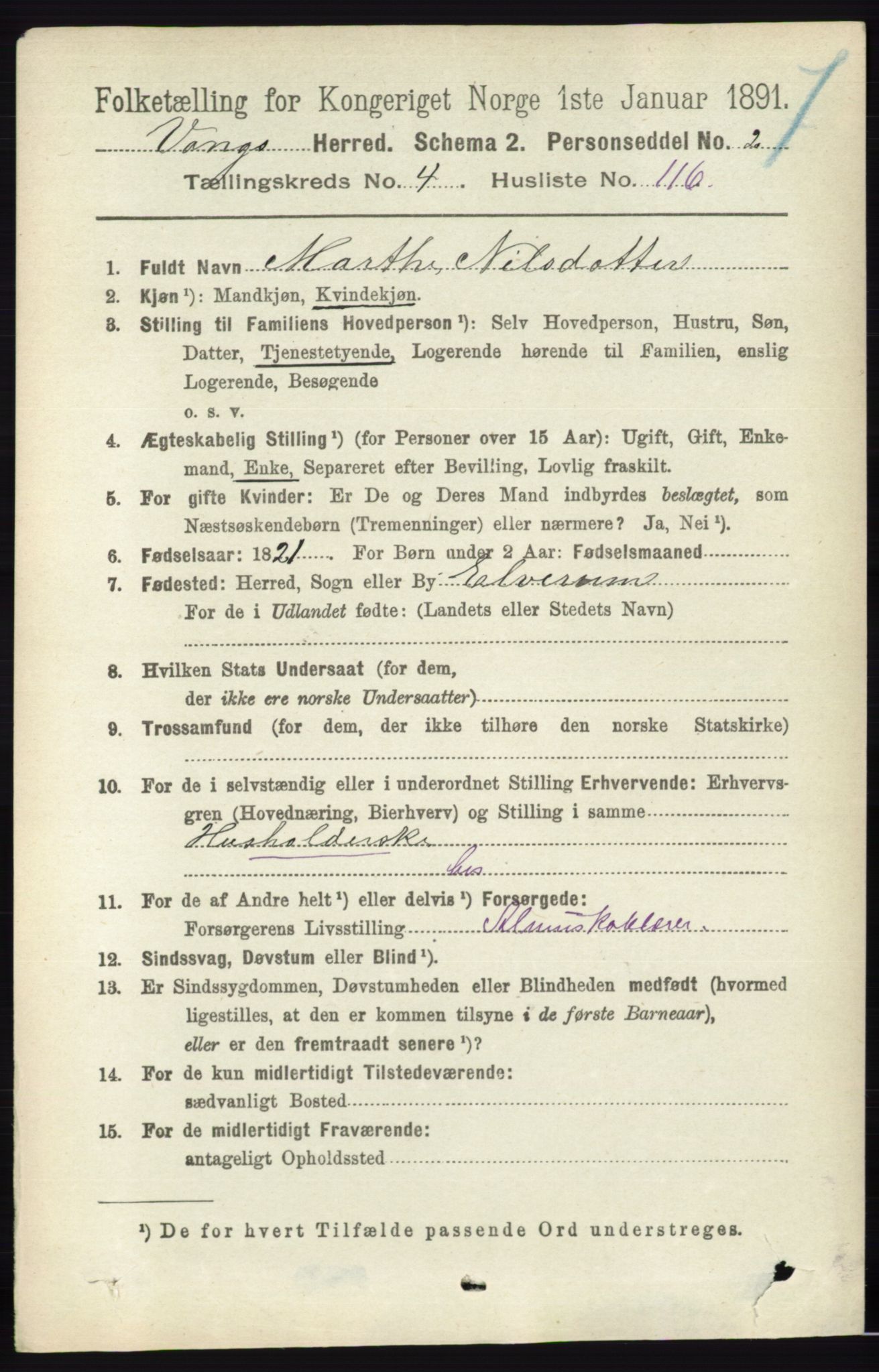 RA, 1891 census for 0414 Vang, 1891, p. 3382