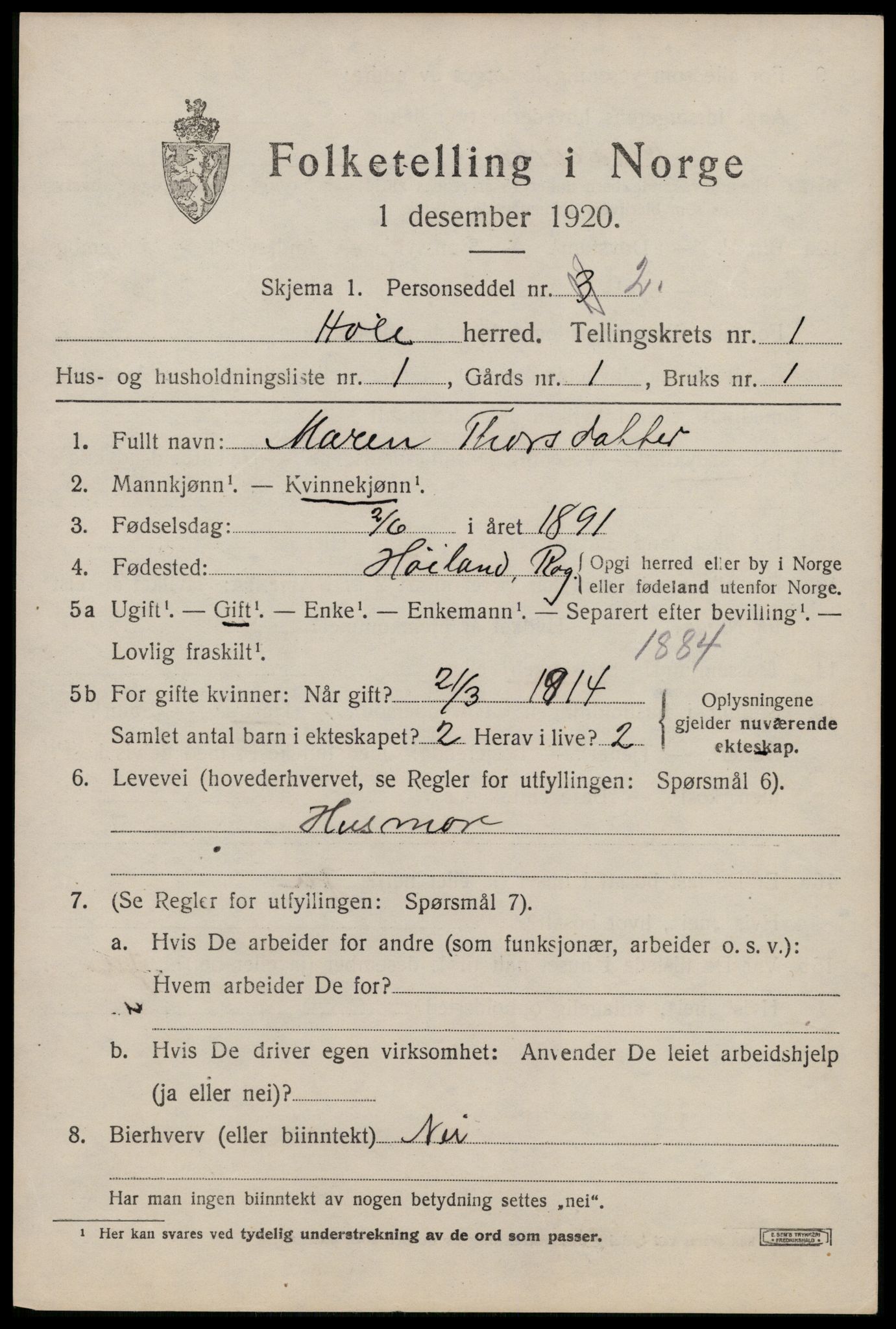 SAST, 1920 census for Høle, 1920, p. 525