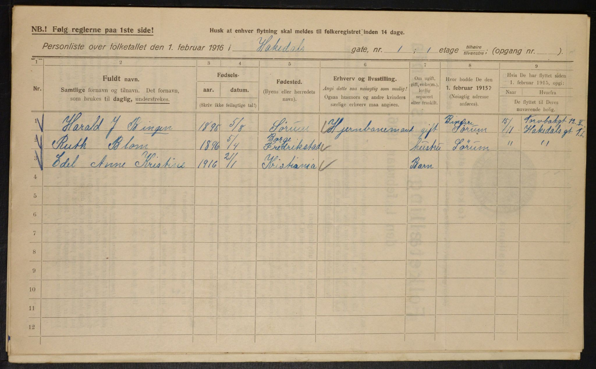 OBA, Municipal Census 1916 for Kristiania, 1916, p. 34551