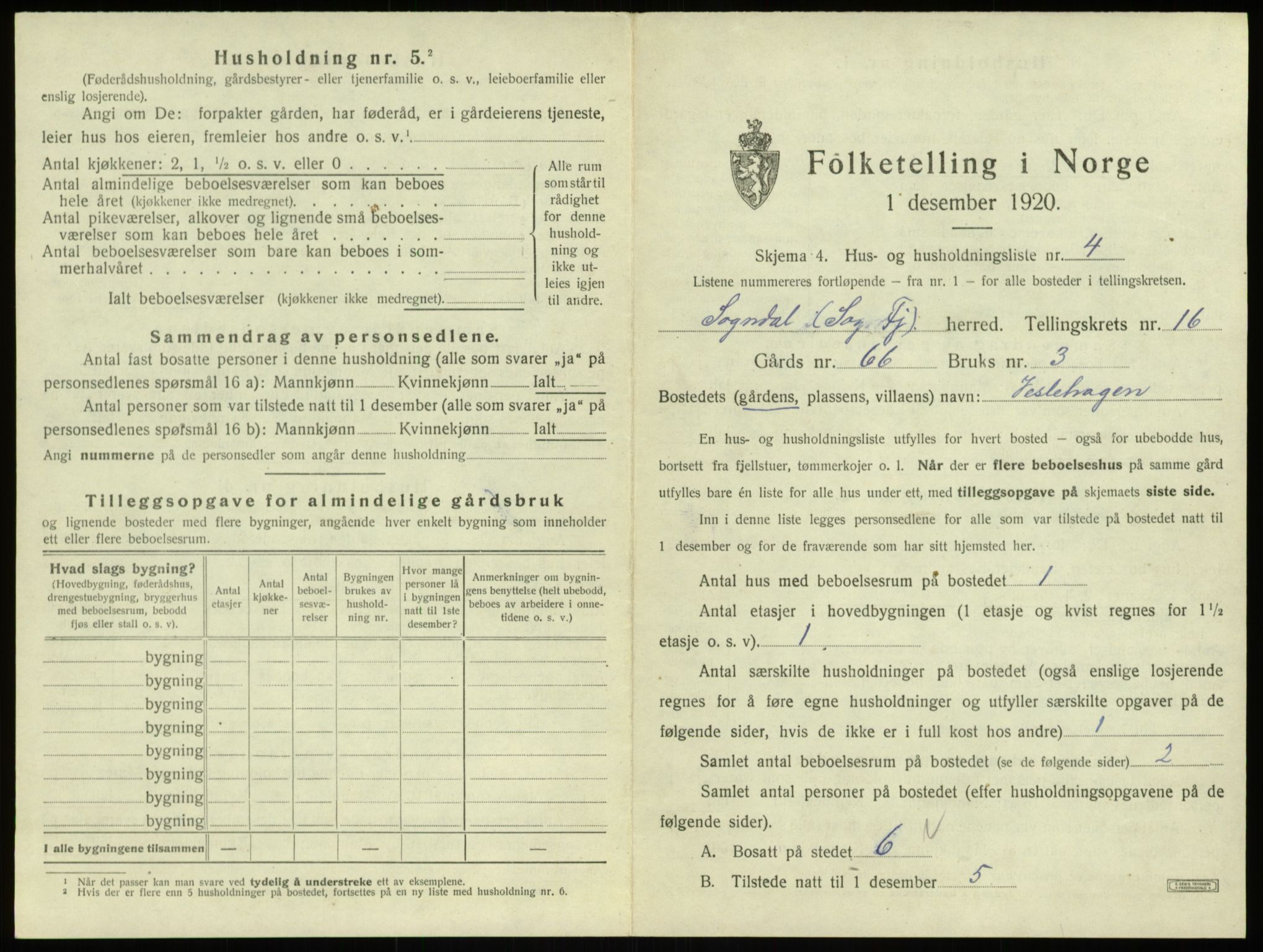 SAB, 1920 census for Sogndal, 1920, p. 860