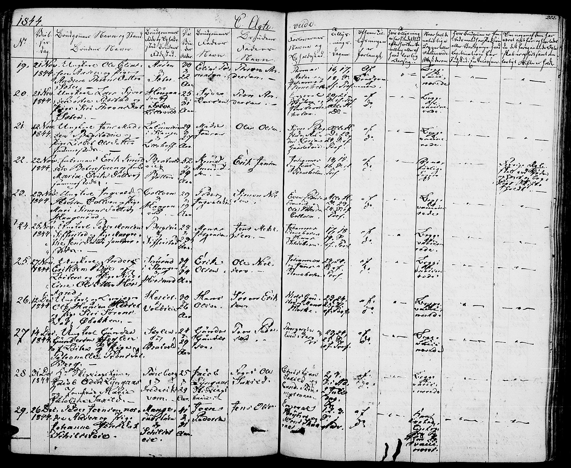 Romedal prestekontor, AV/SAH-PREST-004/K/L0003: Parish register (official) no. 3, 1829-1846, p. 222