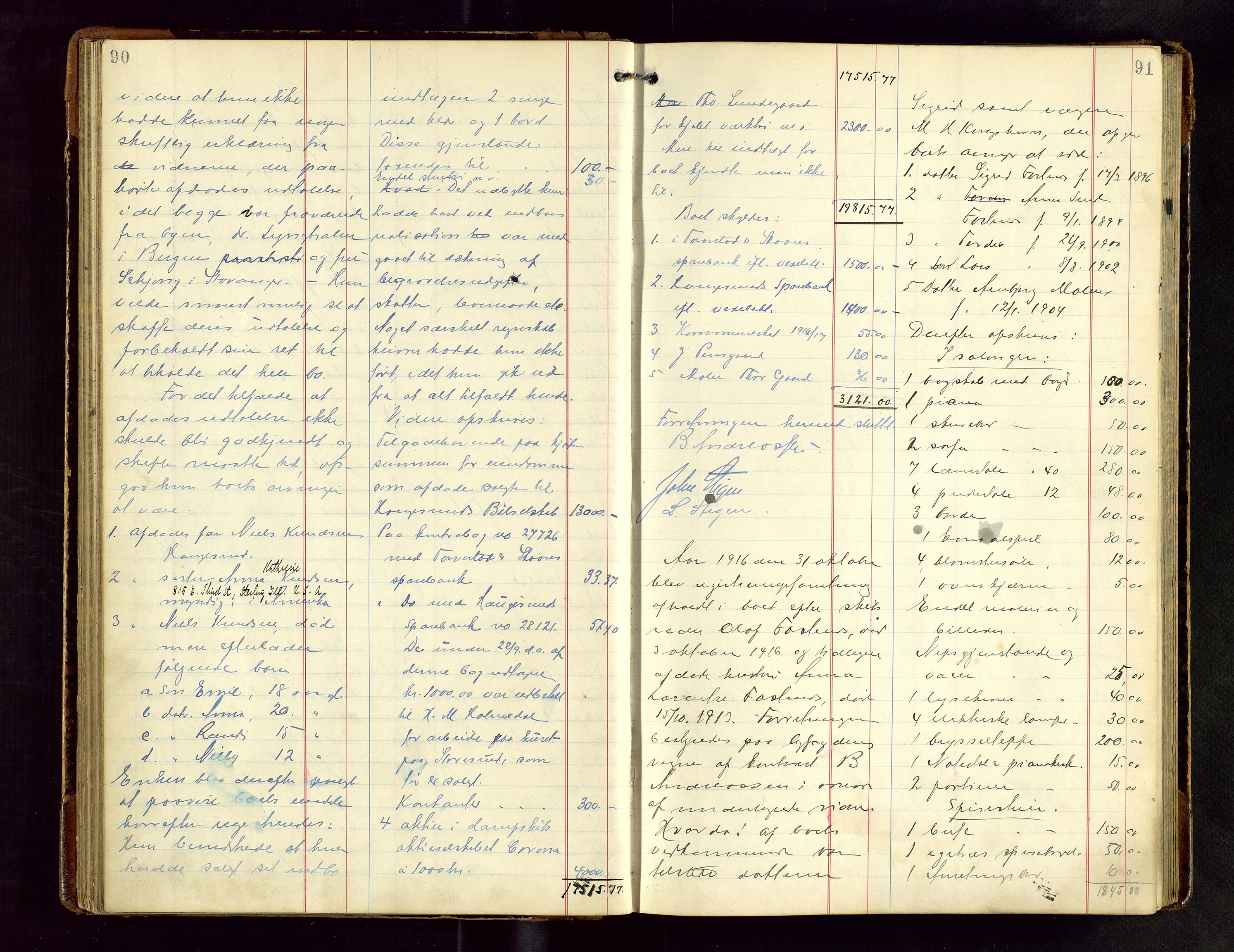 Haugesund tingrett, AV/SAST-A-101415/01/IV/IVB/L0004: Skifteregistreringsprotokoll, med register, 1914-1923, p. 90-91