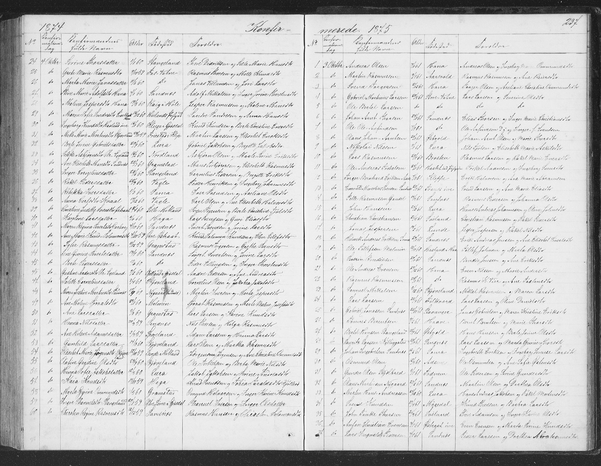 Høyland sokneprestkontor, SAST/A-101799/001/30BB/L0002: Parish register (copy) no. B 2, 1874-1886, p. 237
