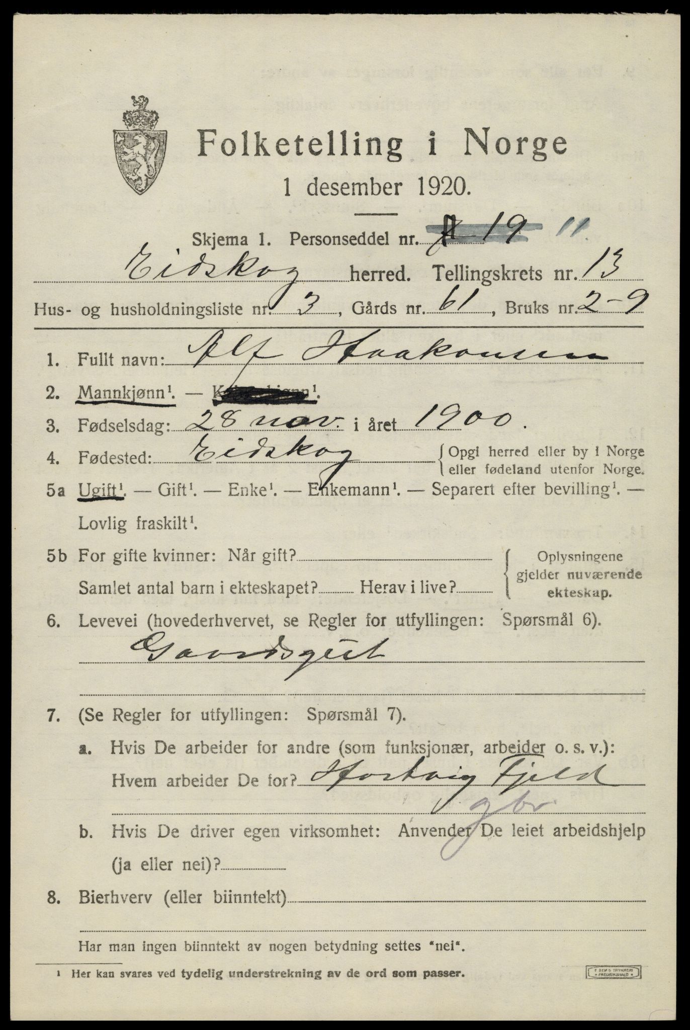 SAH, 1920 census for Eidskog, 1920, p. 12155