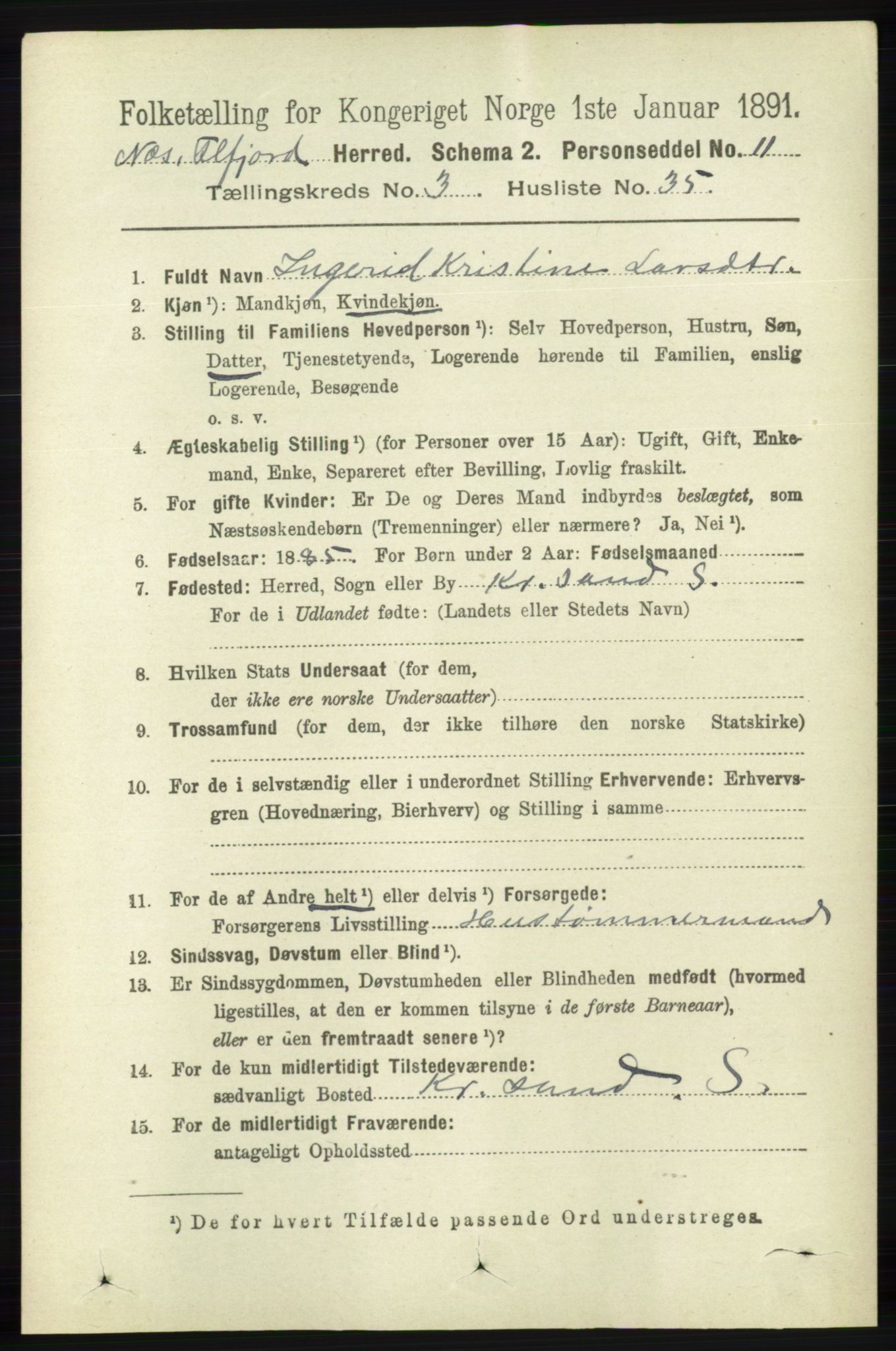 RA, 1891 census for 1043 Hidra og Nes, 1891, p. 1084