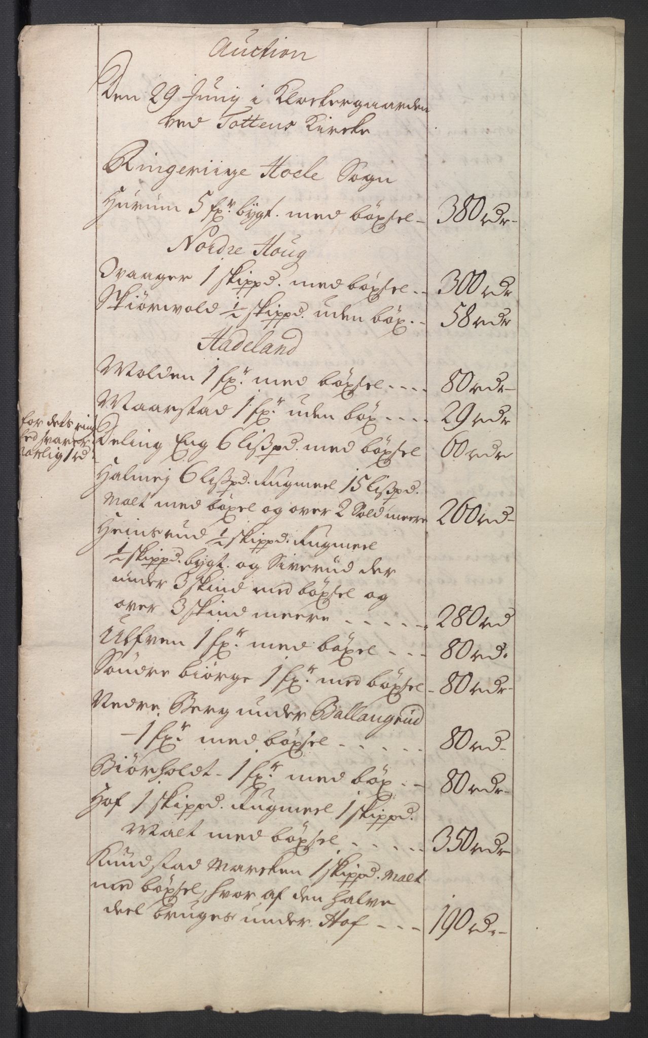 Oslo stiftsdireksjon, AV/SAO-A-11085/K/Kb/L0003/0001: Oslo Hospital / Auksjoner over Hospitalets eiendommer: Auksjonsforretninger med dokumenter, 1736, p. 86