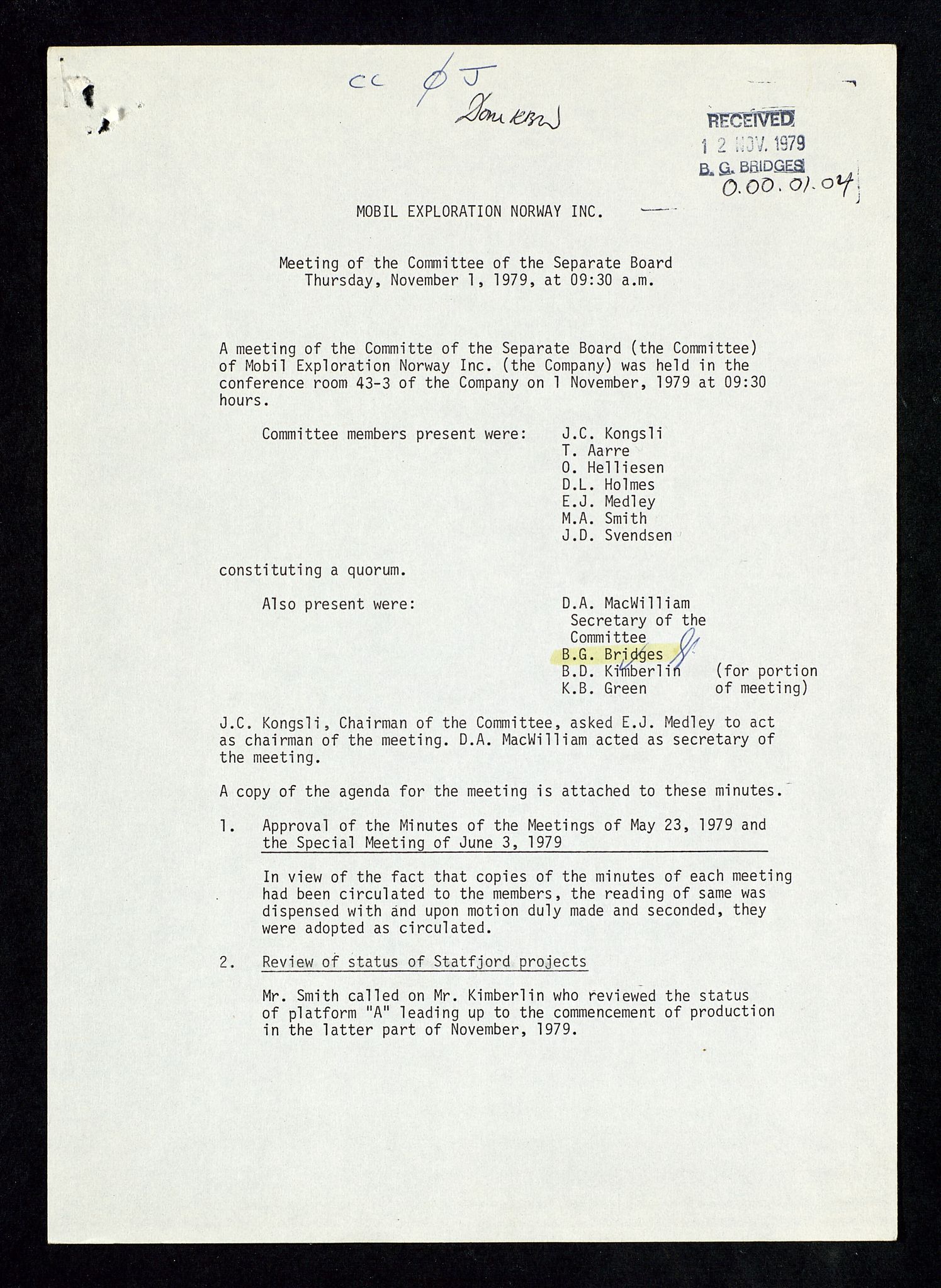 Pa 1578 - Mobil Exploration Norway Incorporated, AV/SAST-A-102024/4/D/Da/L0168: Sak og korrespondanse og styremøter, 1973-1986, p. 16