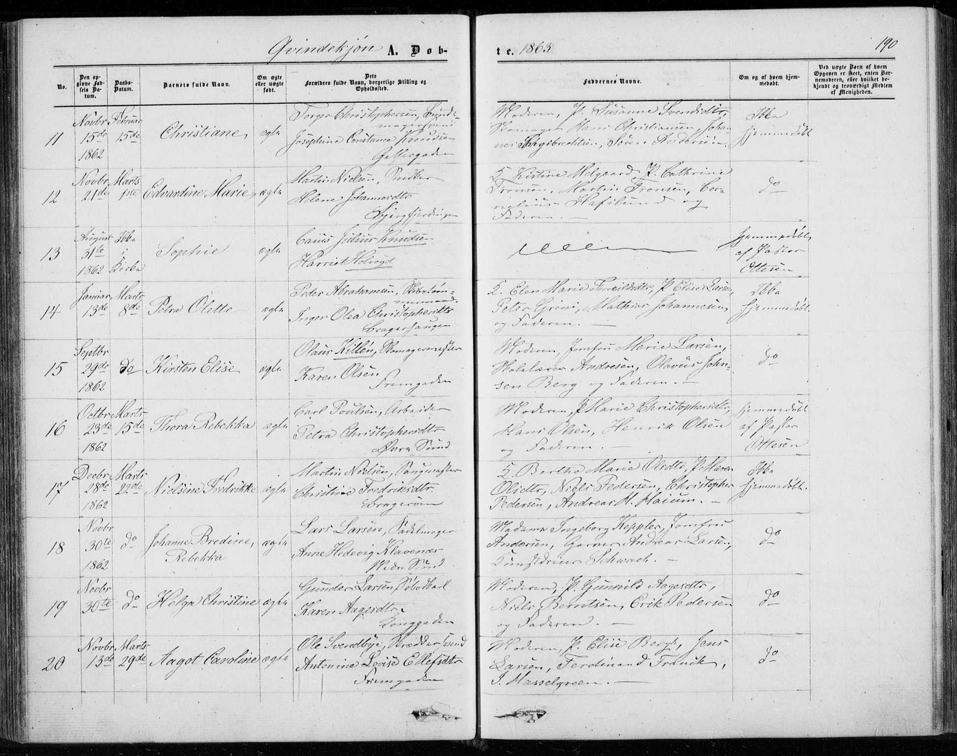 Bragernes kirkebøker, AV/SAKO-A-6/F/Fb/L0003: Parish register (official) no. II 3, 1860-1868, p. 190