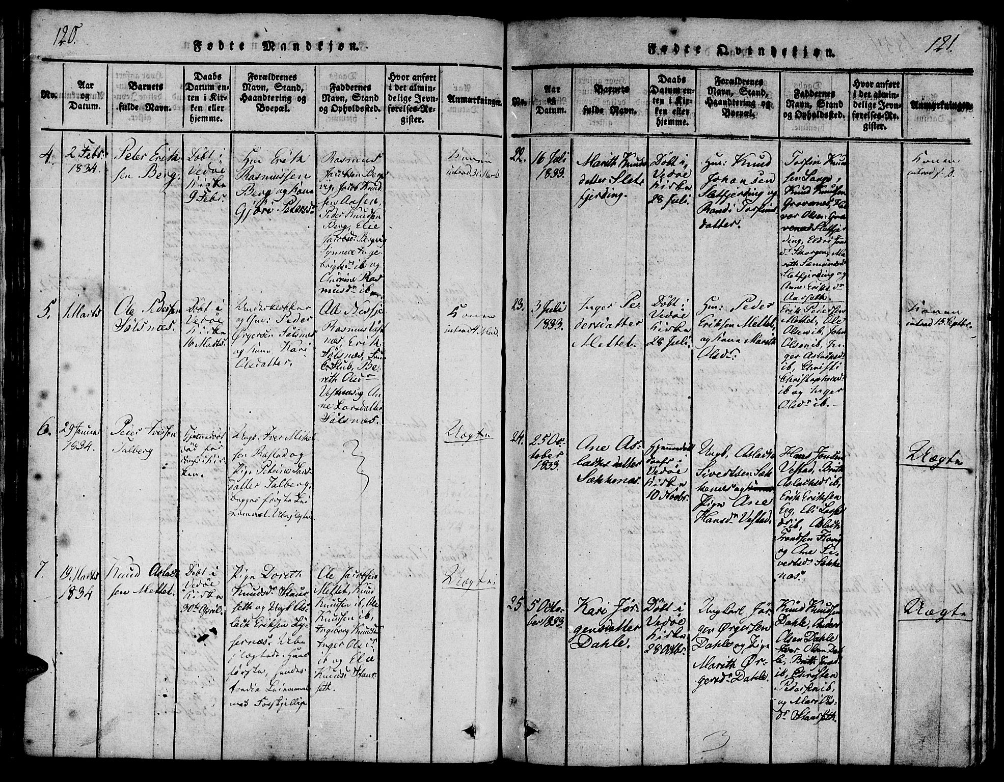 Ministerialprotokoller, klokkerbøker og fødselsregistre - Møre og Romsdal, AV/SAT-A-1454/547/L0602: Parish register (official) no. 547A04, 1818-1845, p. 120-121