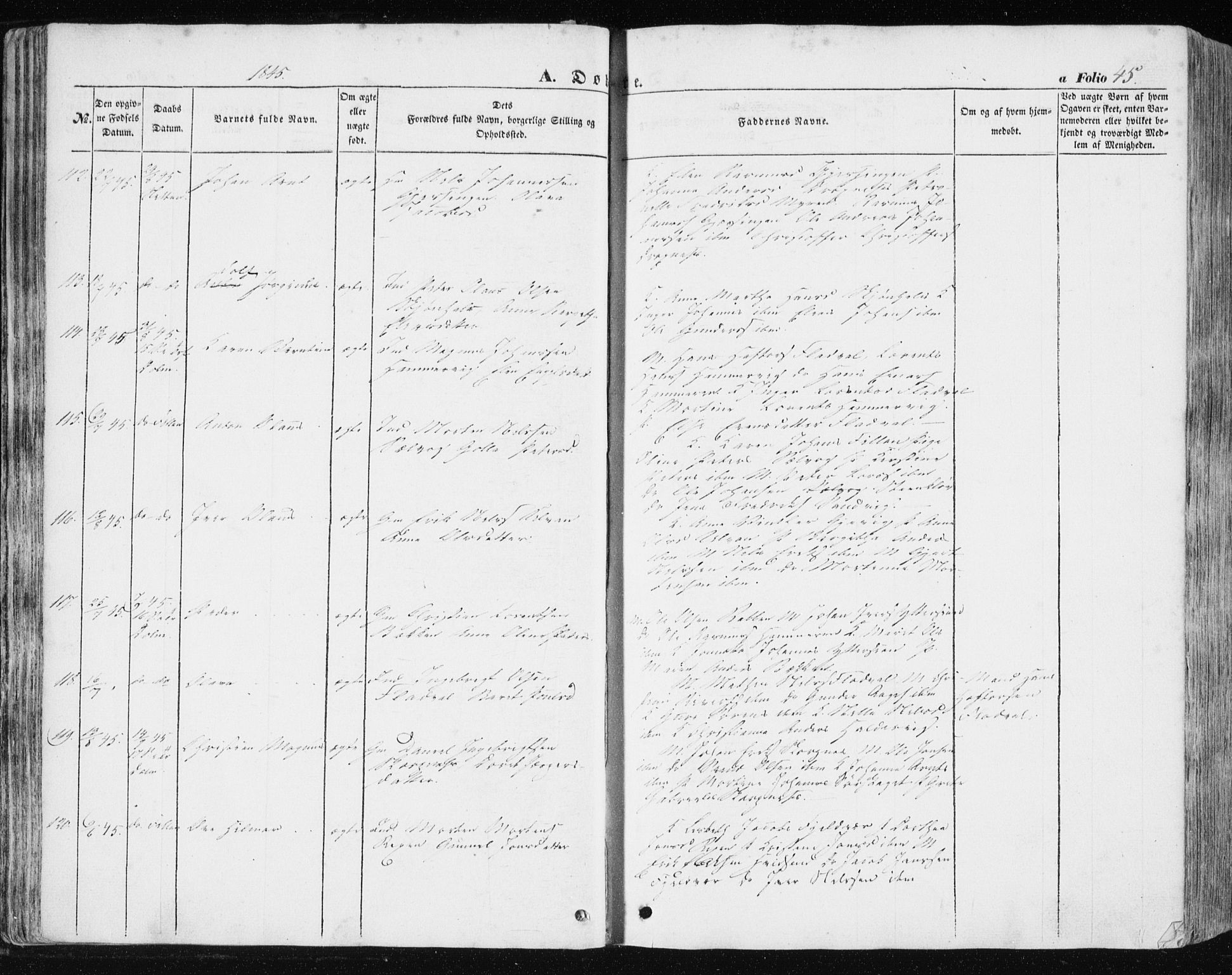 Ministerialprotokoller, klokkerbøker og fødselsregistre - Sør-Trøndelag, AV/SAT-A-1456/634/L0529: Parish register (official) no. 634A05, 1843-1851, p. 45