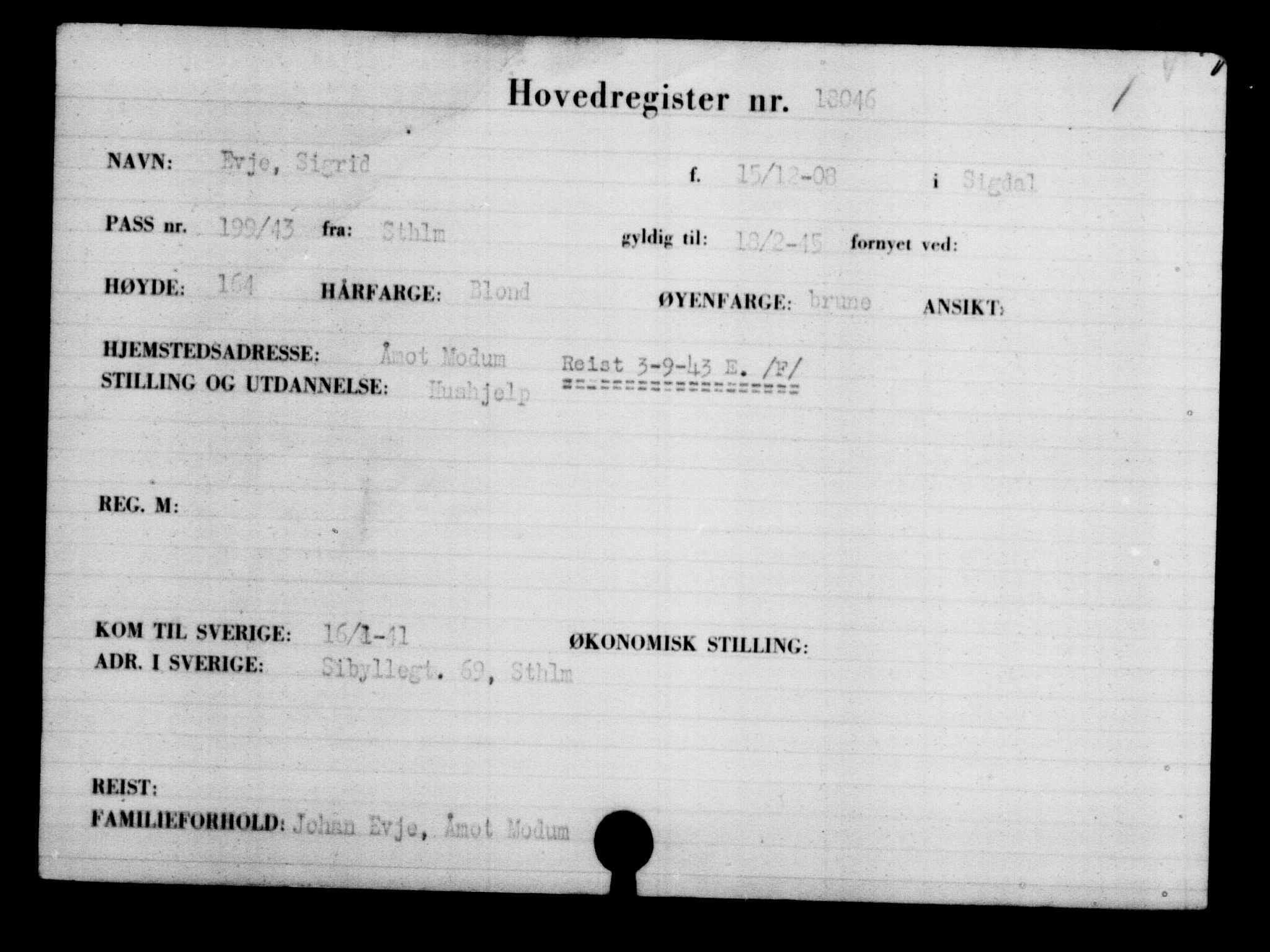 Utenriksstasjonene, Legasjonen i Stockholm, Flyktningkontoret, AV/RA-S-6753/V/Va/L0008: Kjesäterkartoteket, flyktninger med registreringsnr. 15700-18547, 1940-1945, p. 2616