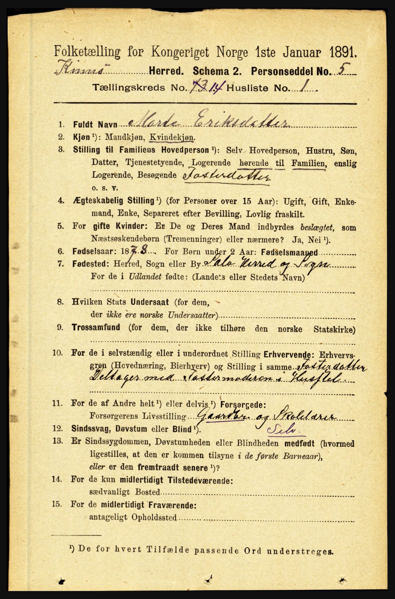 RA, 1891 census for 1437 Kinn, 1891, p. 5456