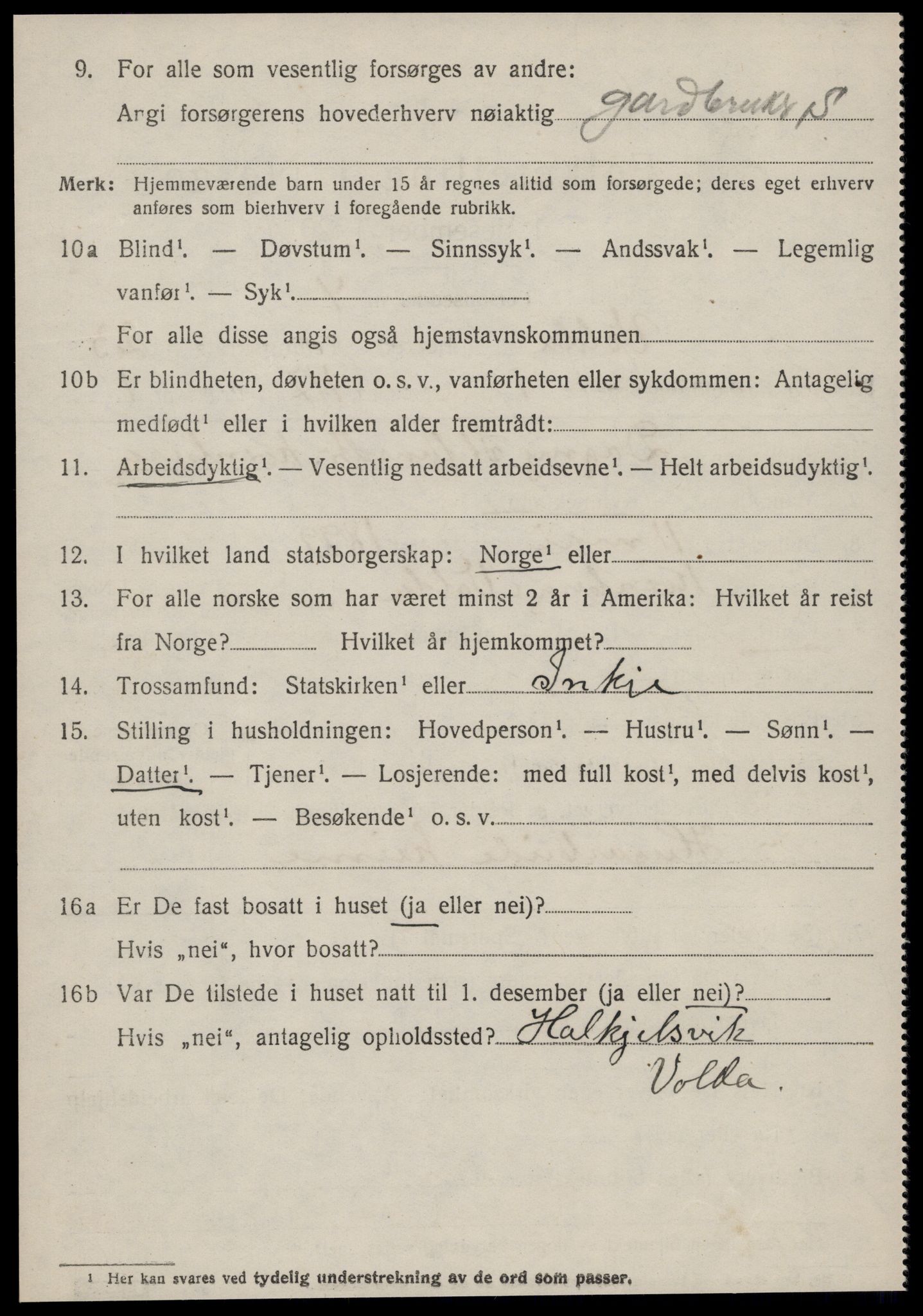 SAT, 1920 census for Volda, 1920, p. 11675