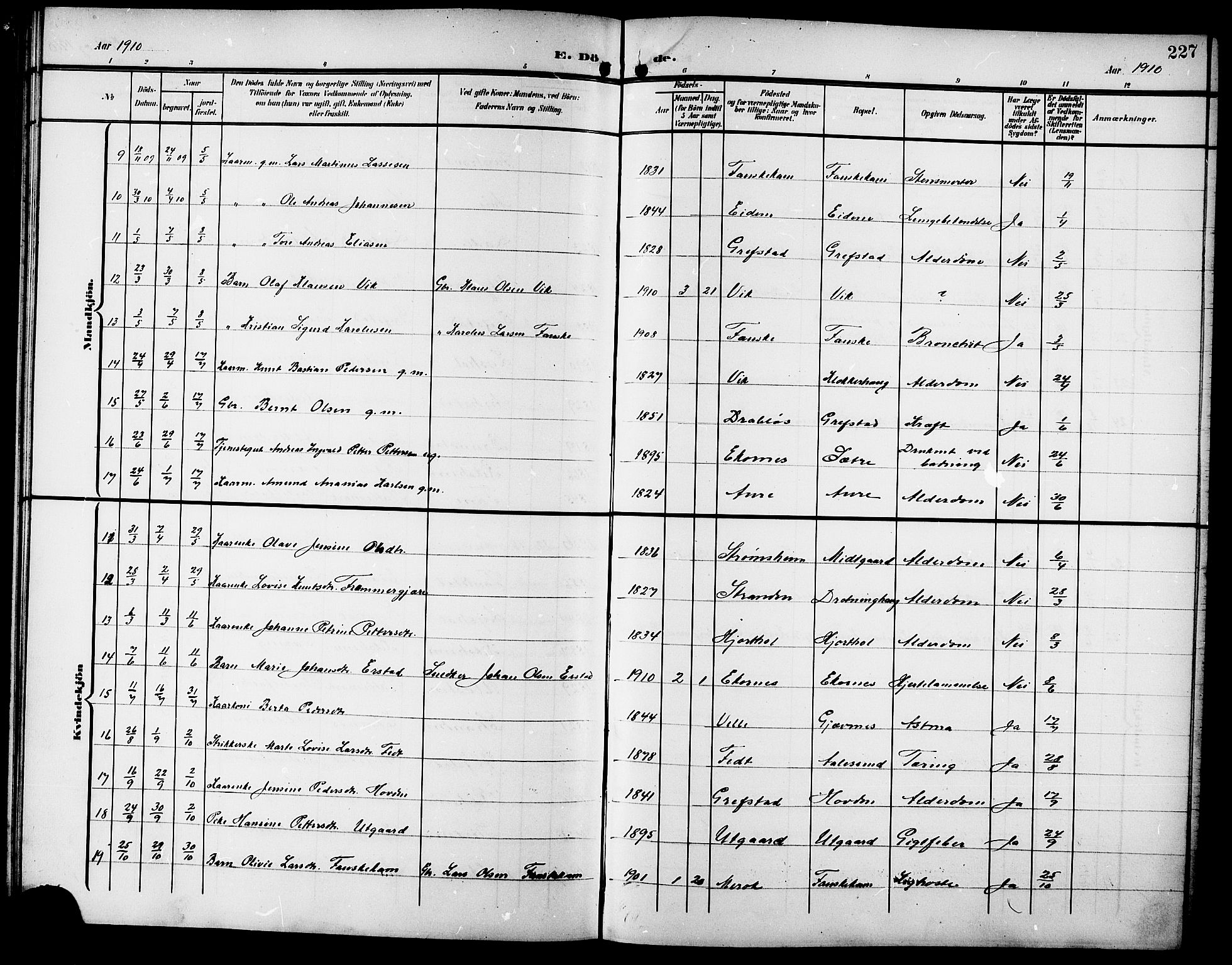 Ministerialprotokoller, klokkerbøker og fødselsregistre - Møre og Romsdal, AV/SAT-A-1454/523/L0341: Parish register (copy) no. 523C04, 1903-1916, p. 227