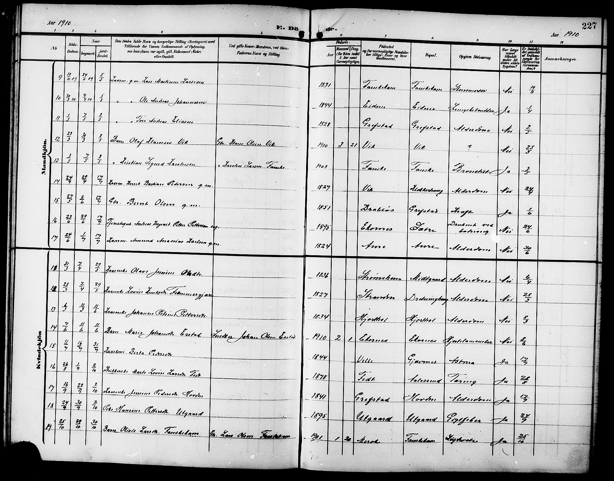 Ministerialprotokoller, klokkerbøker og fødselsregistre - Møre og Romsdal, SAT/A-1454/523/L0341: Parish register (copy) no. 523C04, 1903-1916, p. 227