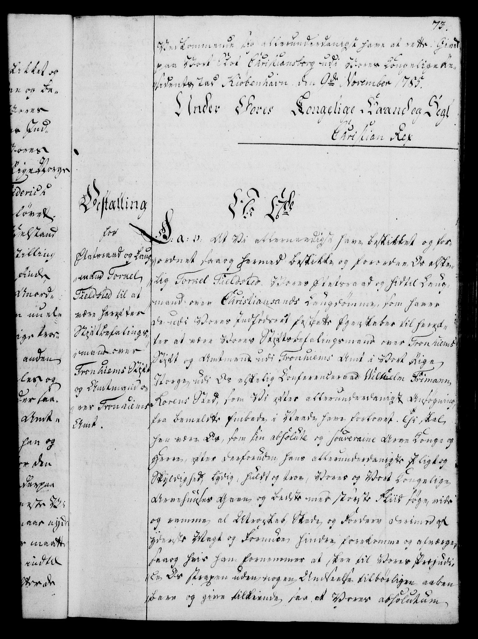 Rentekammeret, Kammerkanselliet, RA/EA-3111/G/Gg/Gge/L0006: Norsk bestallingsprotokoll med register (merket RK 53.30), 1773-1814, p. 73