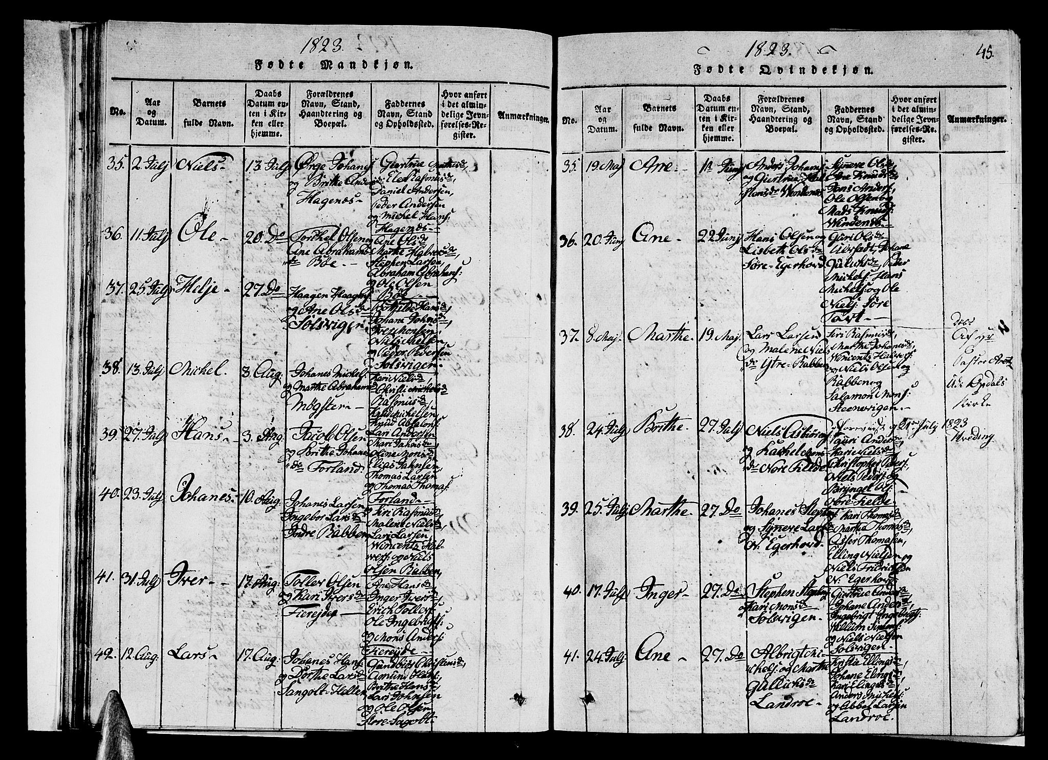 Sund sokneprestembete, SAB/A-99930: Parish register (copy) no. A 1, 1816-1827, p. 45