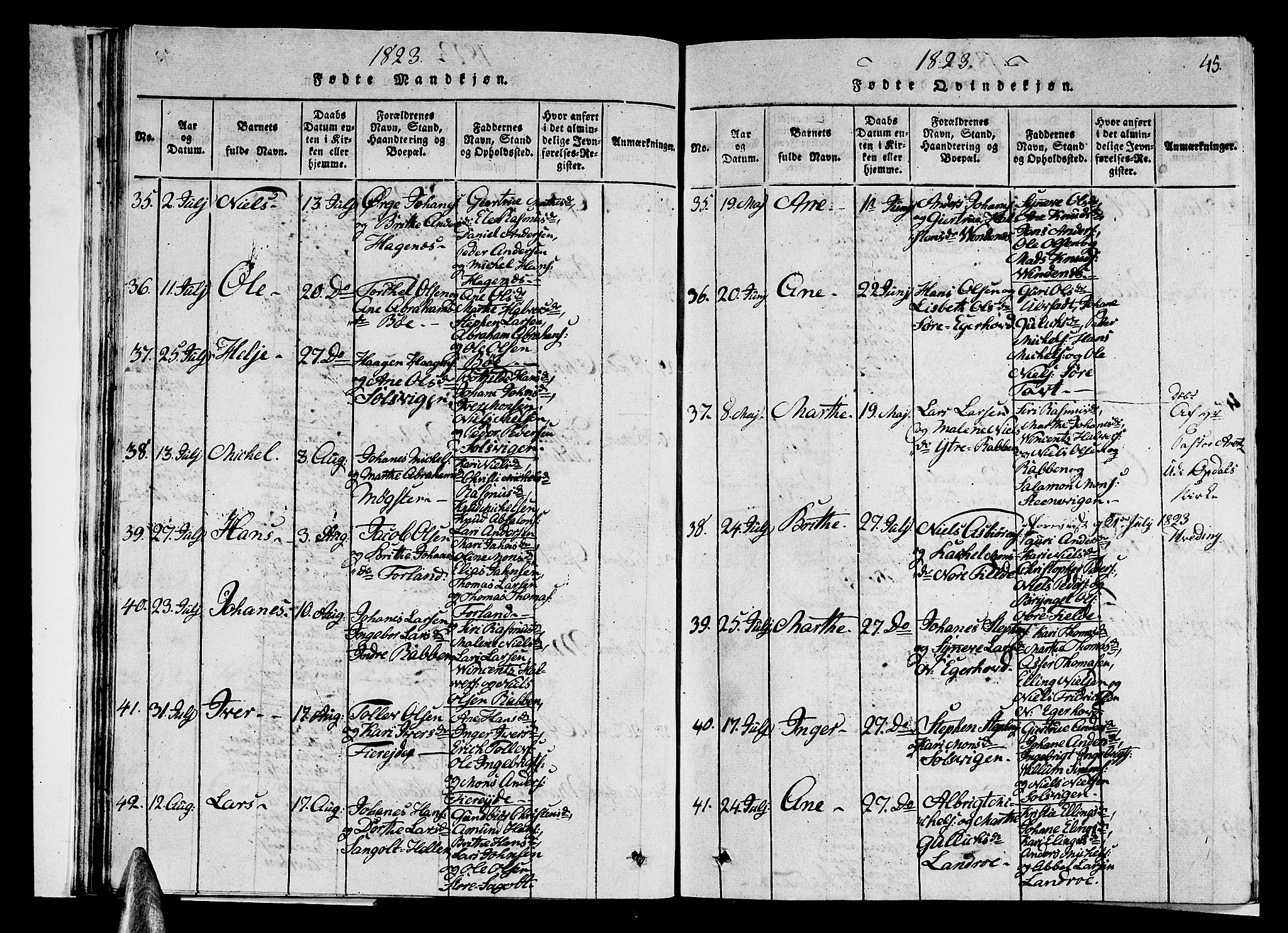 Sund sokneprestembete, AV/SAB-A-99930: Parish register (copy) no. A 1, 1816-1827, p. 45