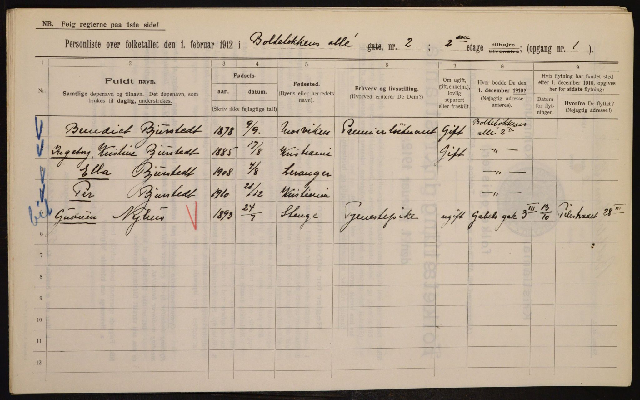 OBA, Municipal Census 1912 for Kristiania, 1912, p. 7475