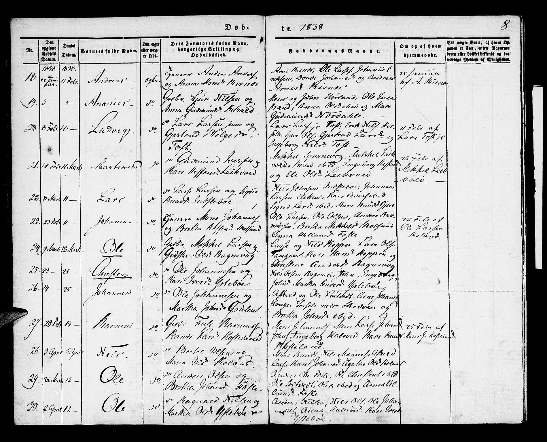 Lindås Sokneprestembete, AV/SAB-A-76701/H/Haa/Haaa/L0009: Parish register (official) no. A 9, 1835-1841, p. 8
