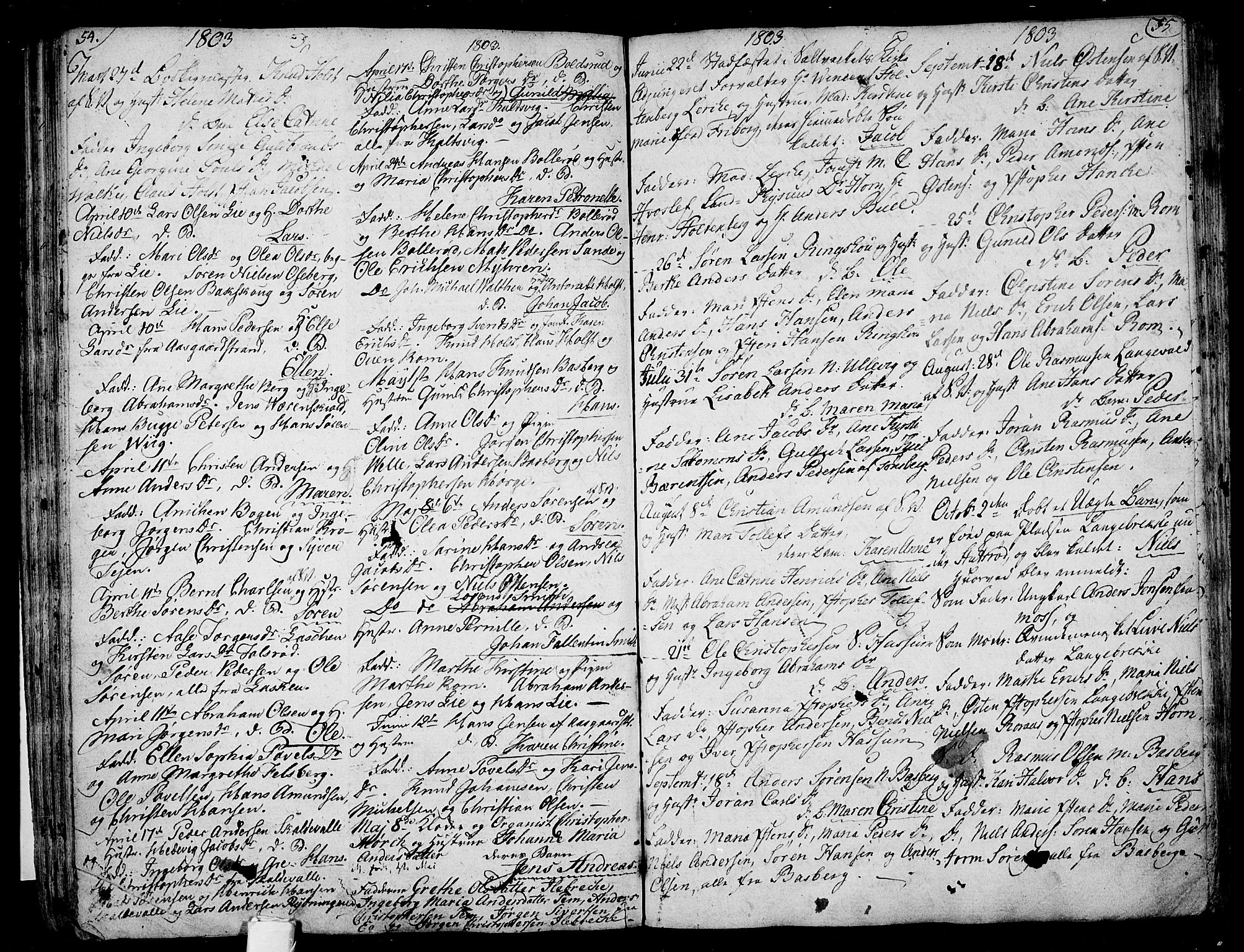 Sem kirkebøker, AV/SAKO-A-5/F/Fb/L0003: Parish register (official) no. II 3, 1792-1814, p. 54-55