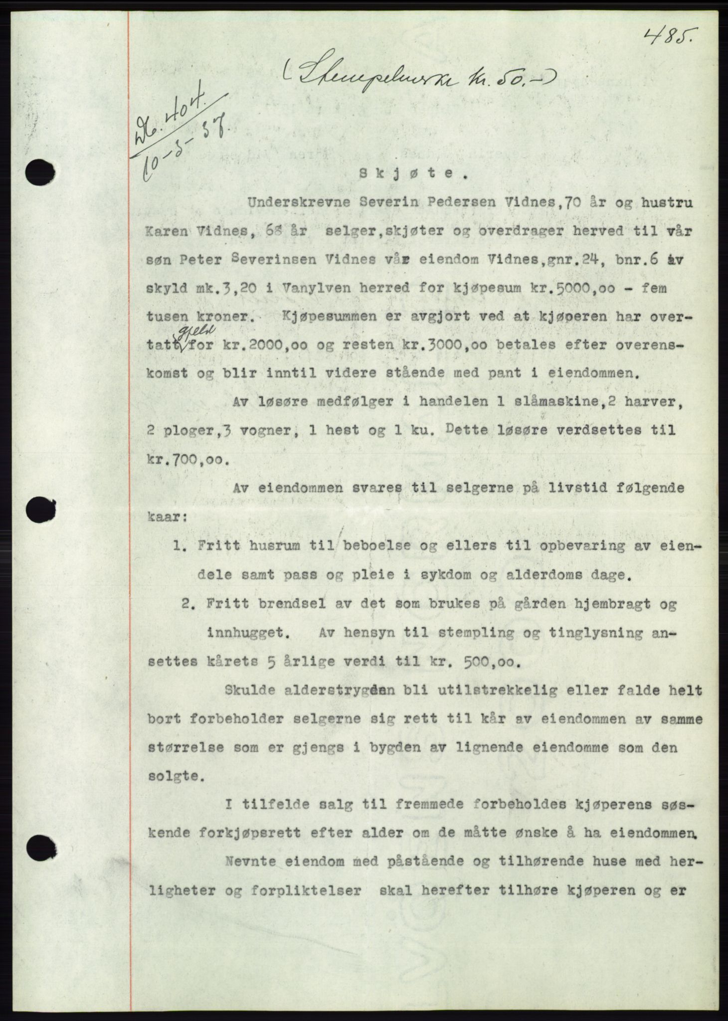 Søre Sunnmøre sorenskriveri, AV/SAT-A-4122/1/2/2C/L0062: Mortgage book no. 56, 1936-1937, Diary no: : 404/1937