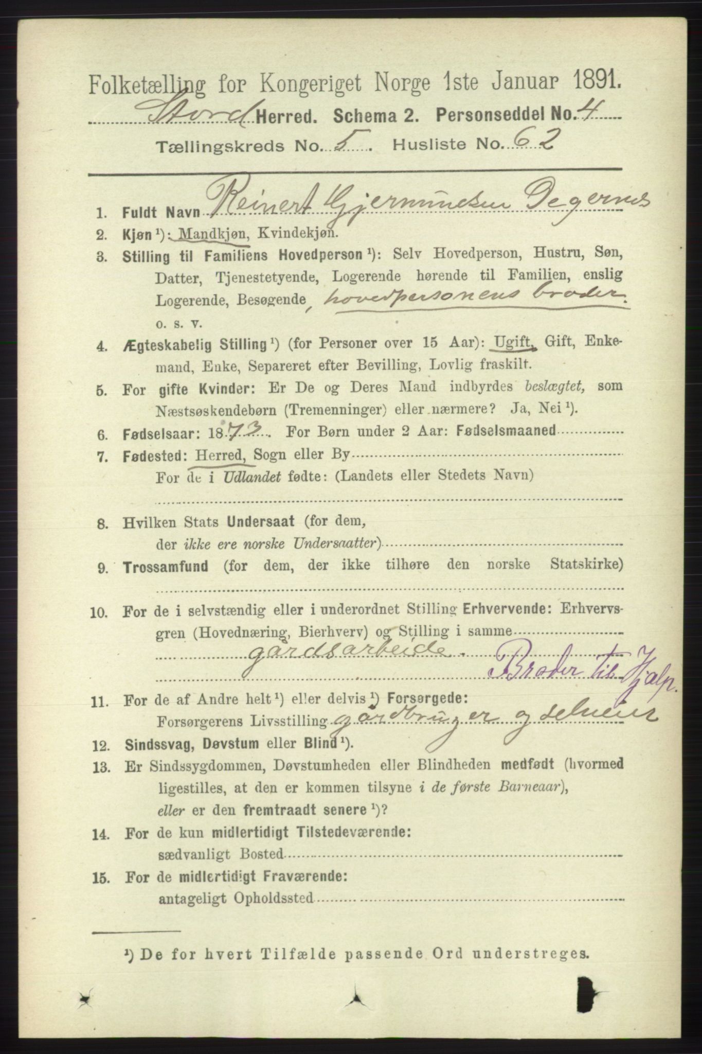 RA, 1891 census for 1221 Stord, 1891, p. 2008