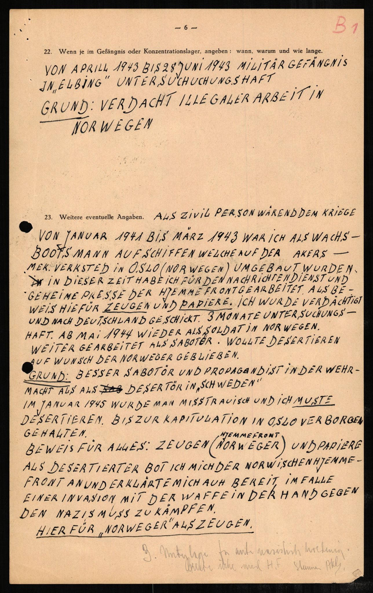 Forsvaret, Forsvarets overkommando II, RA/RAFA-3915/D/Db/L0002: CI Questionaires. Tyske okkupasjonsstyrker i Norge. Tyskere., 1945-1946, p. 199