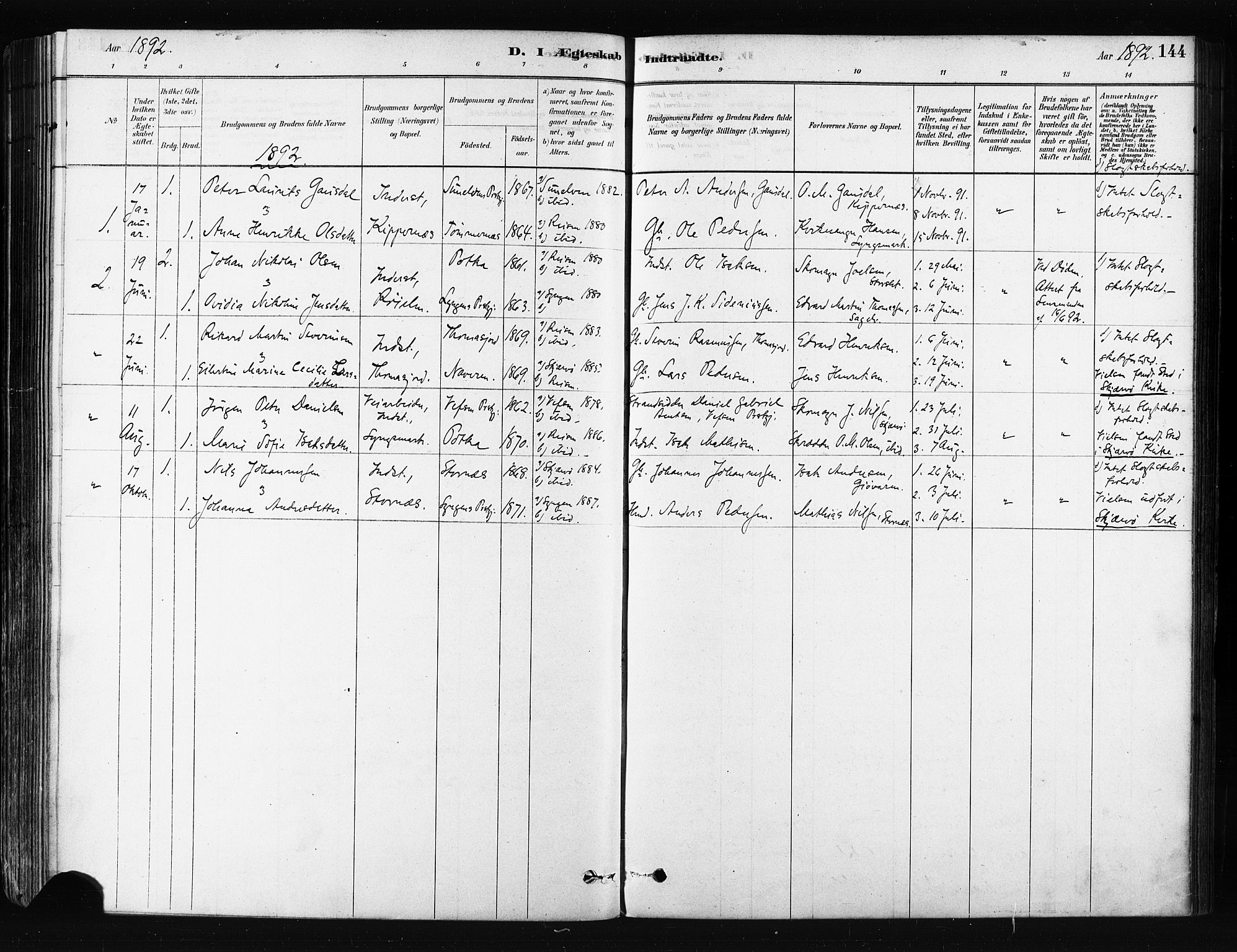 Skjervøy sokneprestkontor, SATØ/S-1300/H/Ha/Haa/L0014kirke: Parish register (official) no. 14, 1878-1894, p. 144