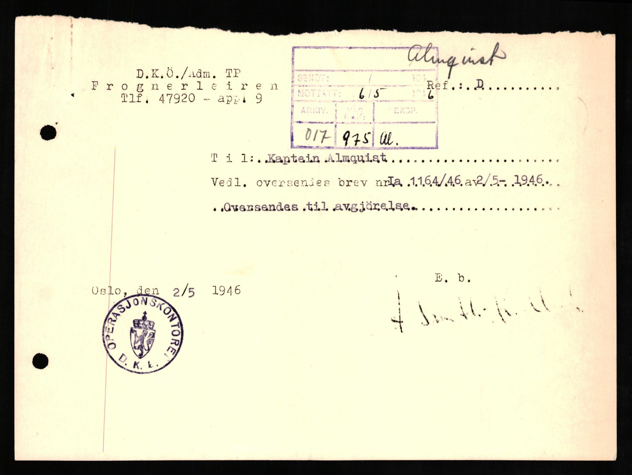 Forsvaret, Forsvarets overkommando II, AV/RA-RAFA-3915/D/Db/L0021: CI Questionaires. Tyske okkupasjonsstyrker i Norge. Tyskere., 1945-1946, p. 51