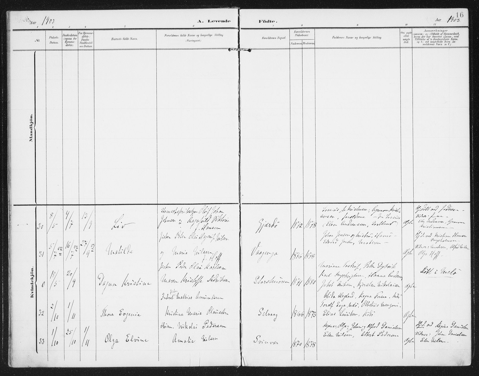 Ministerialprotokoller, klokkerbøker og fødselsregistre - Nordland, AV/SAT-A-1459/841/L0612: Parish register (official) no. 841A15, 1902-1910, p. 16