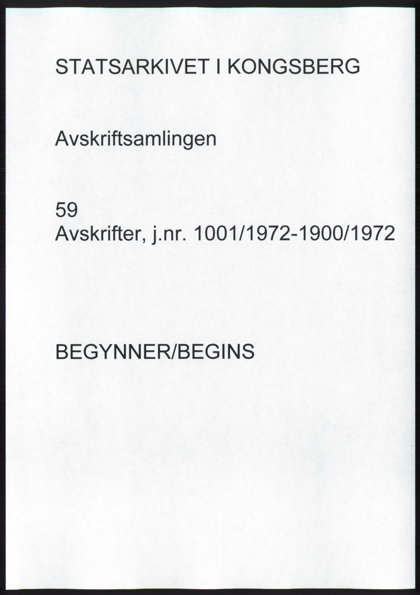 Statsarkivet i Kongsberg, SAKO/A-0001, 1972, p. 1