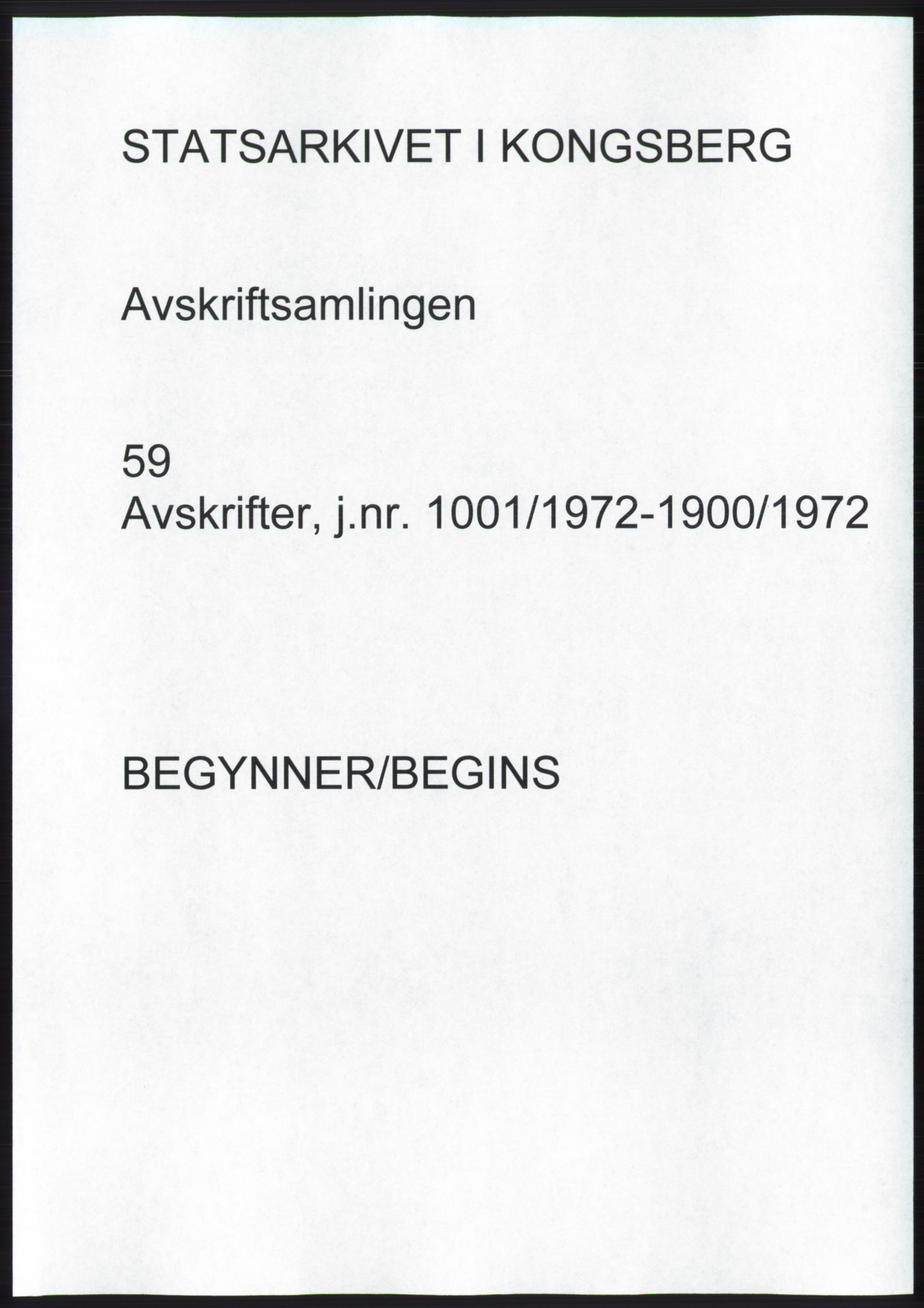 Statsarkivet i Kongsberg, AV/SAKO-A-0001, 1972, p. 1