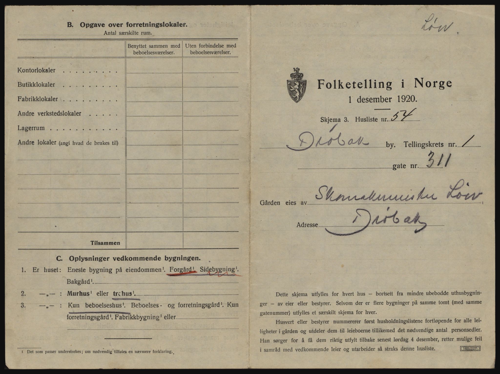 SAO, 1920 census for Drøbak, 1920, p. 157