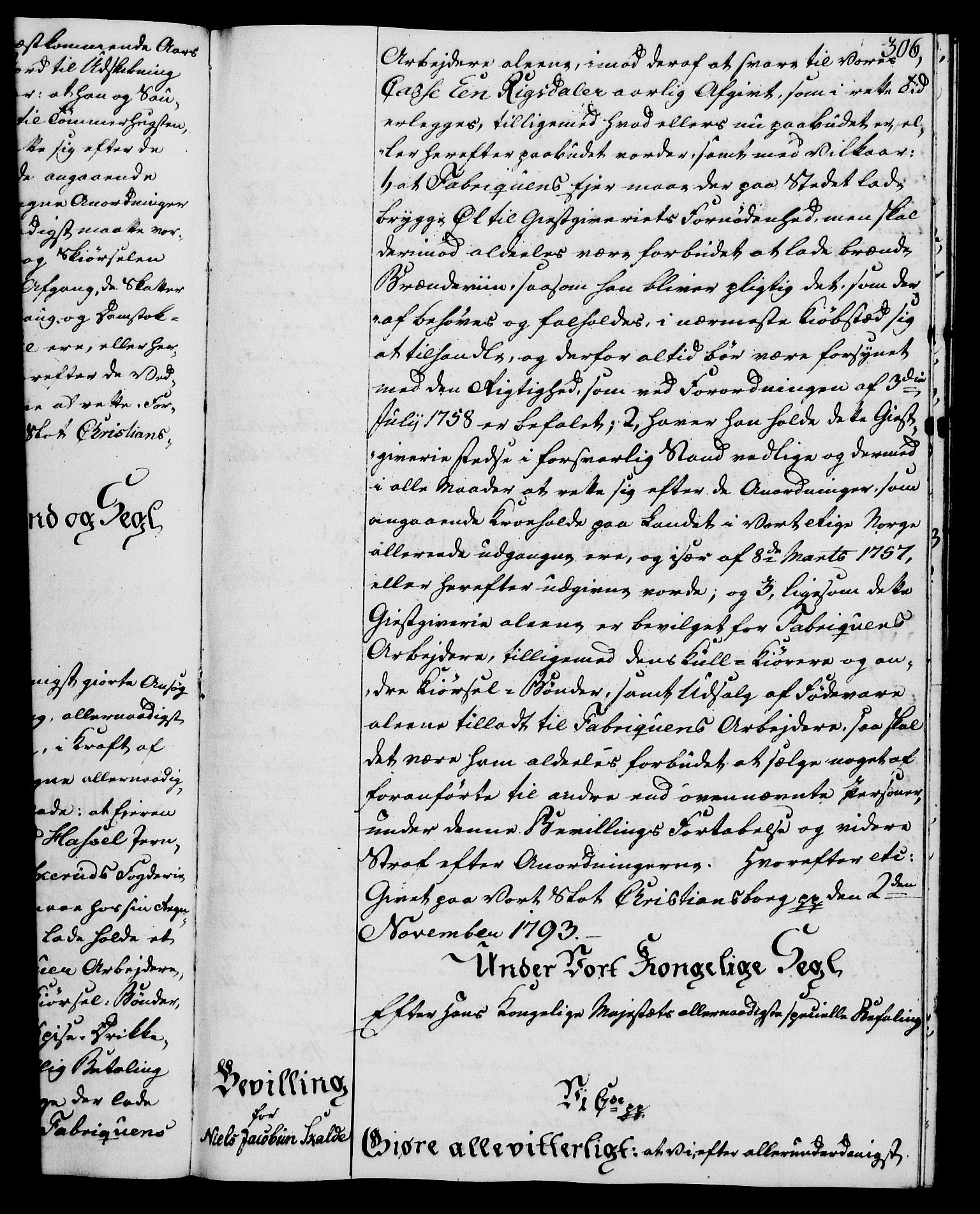 Rentekammeret, Kammerkanselliet, RA/EA-3111/G/Gg/Gga/L0015: Norsk ekspedisjonsprotokoll med register (merket RK 53.15), 1790-1791, p. 306