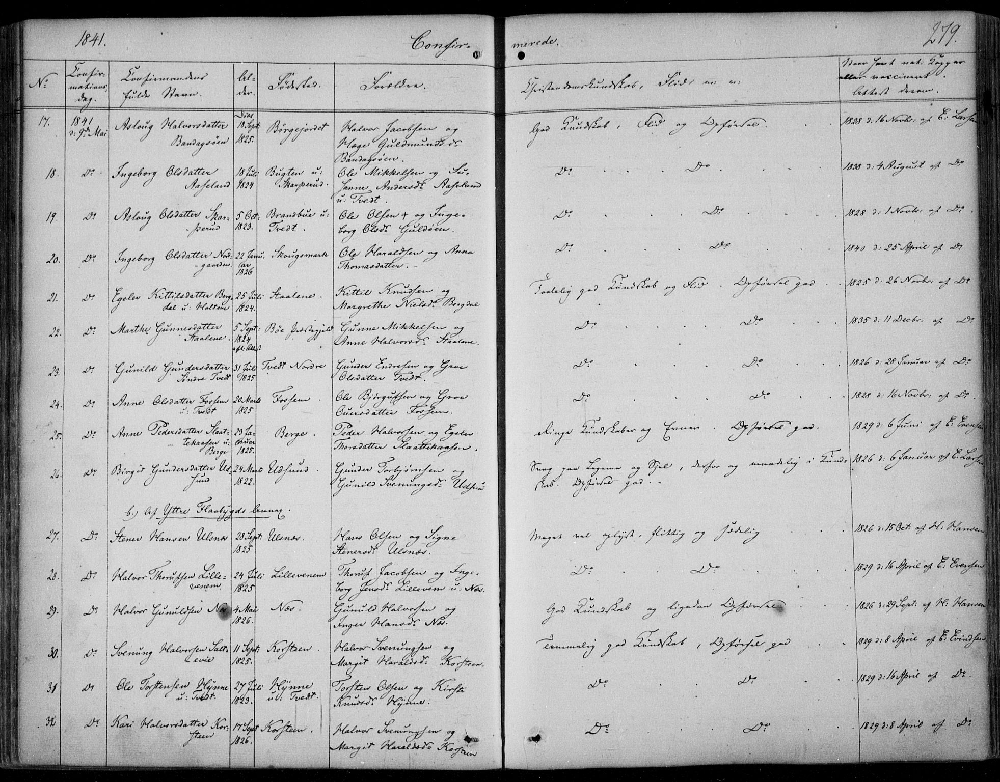 Kviteseid kirkebøker, SAKO/A-276/F/Fa/L0006: Parish register (official) no. I 6, 1836-1858, p. 279