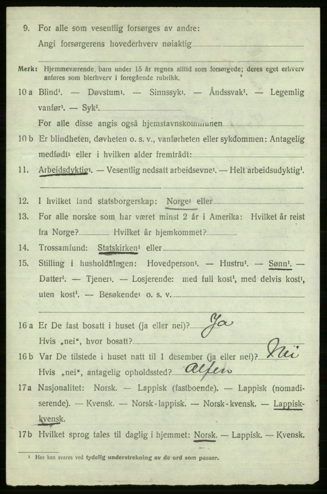 SATØ, 1920 census for Loppa, 1920, p. 2737