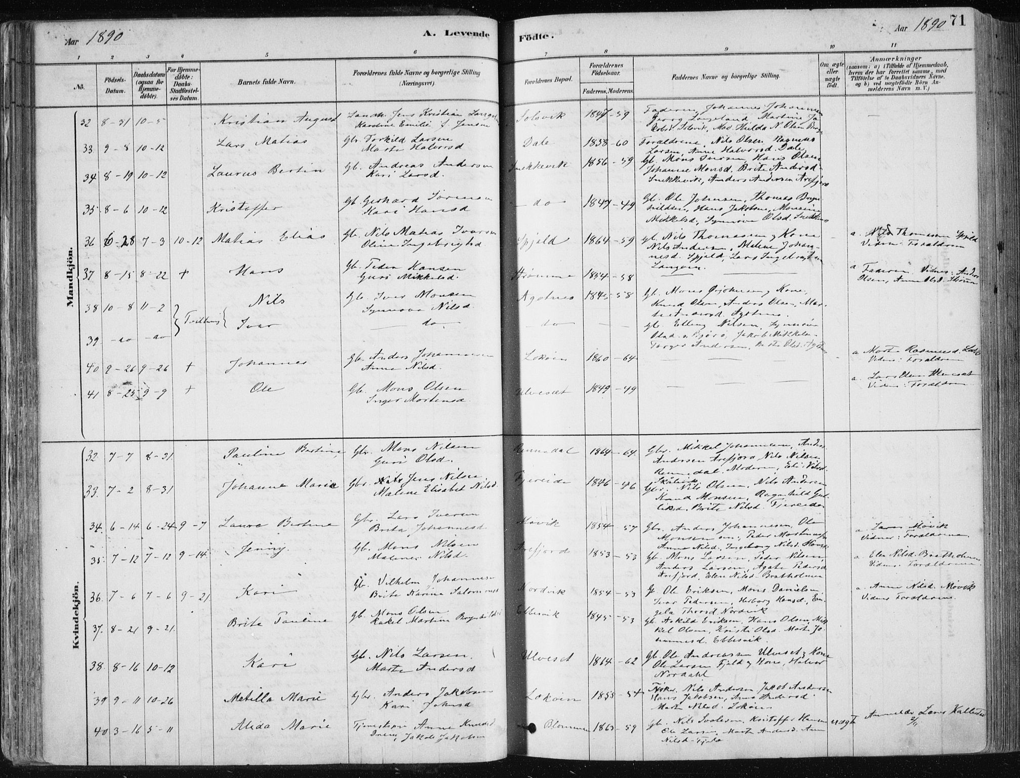 Fjell sokneprestembete, SAB/A-75301/H/Haa: Parish register (official) no. A  8, 1878-1898, p. 71