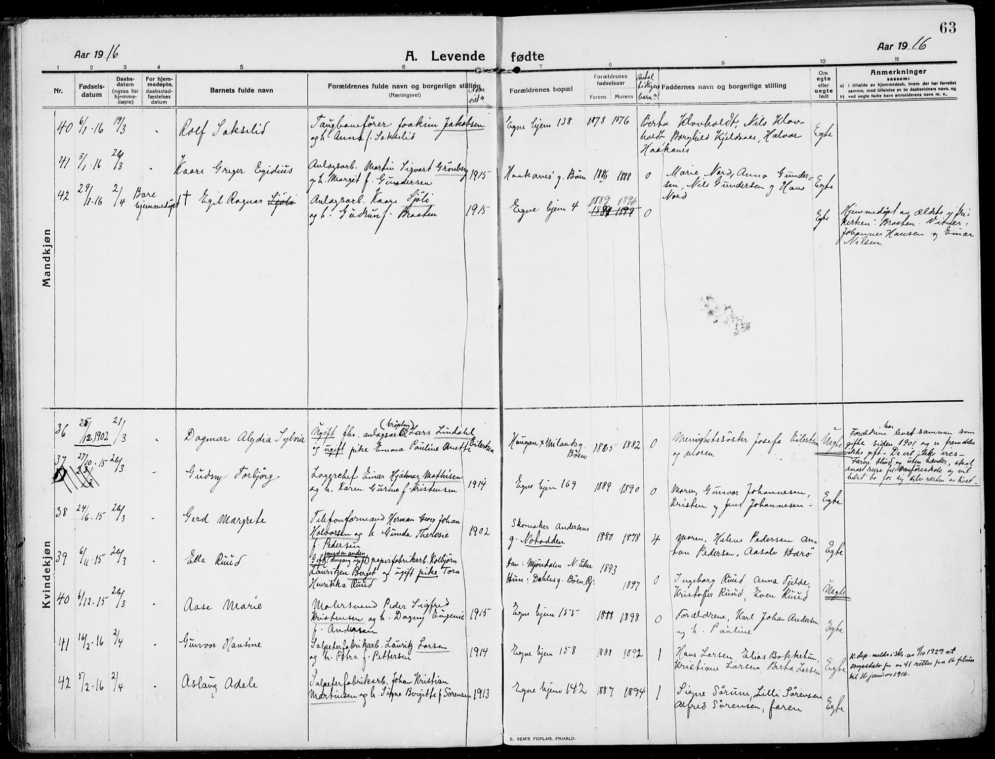 Rjukan kirkebøker, SAKO/A-294/F/Fa/L0002: Parish register (official) no. 2, 1912-1917, p. 63