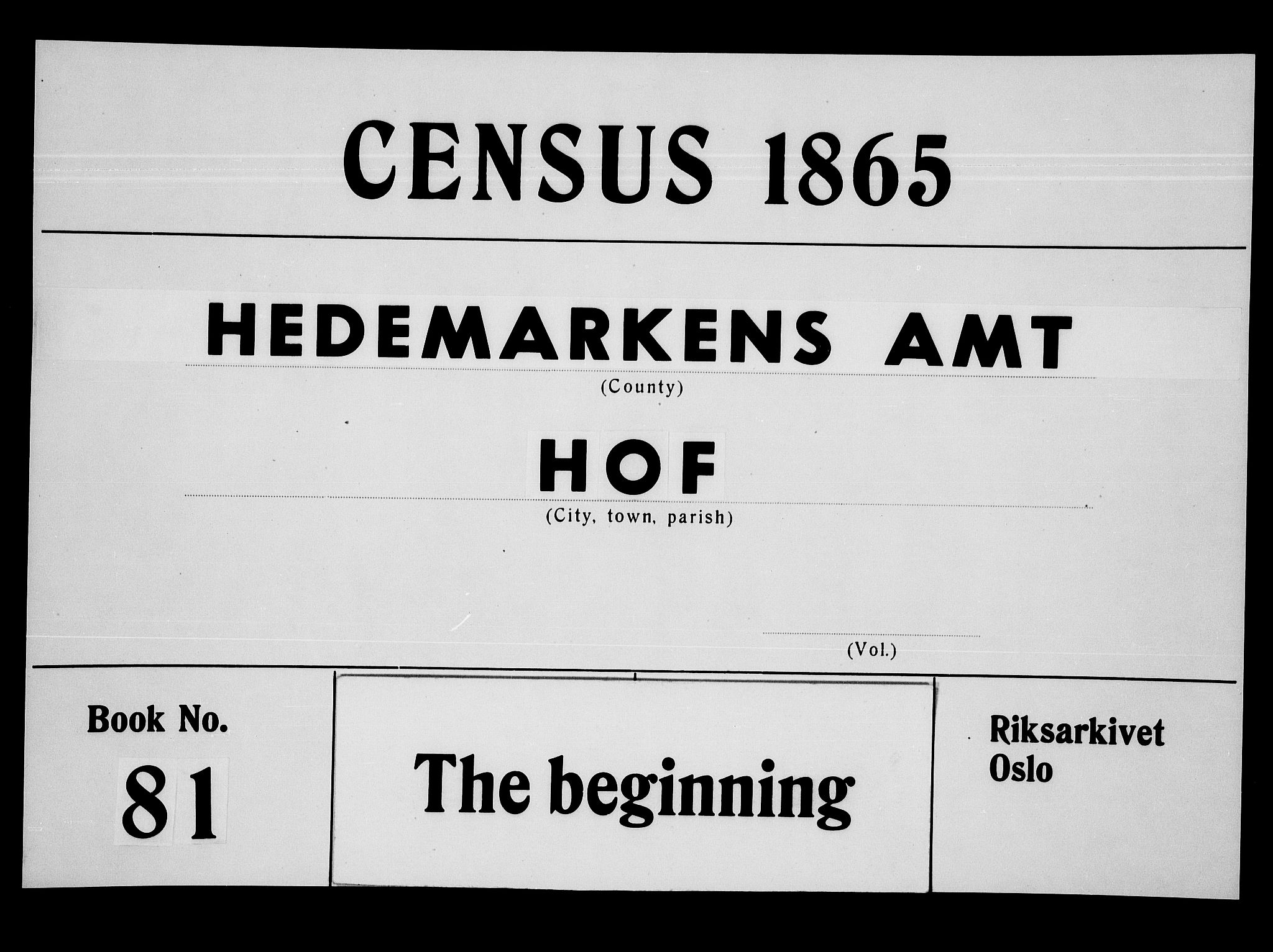 RA, 1865 census for Hof, 1865, p. 1