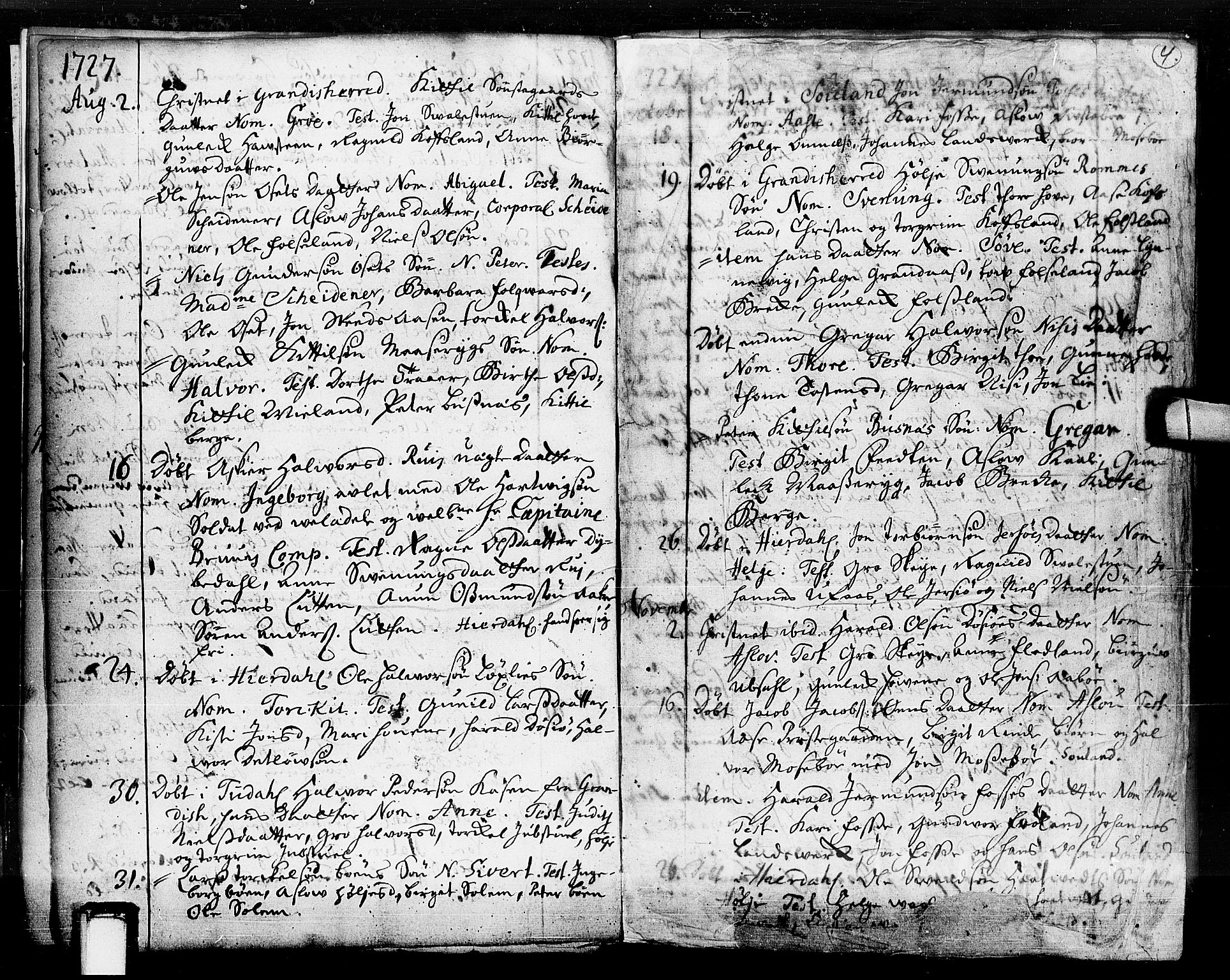Hjartdal kirkebøker, SAKO/A-270/F/Fa/L0003: Parish register (official) no. I 3, 1727-1775, p. 4