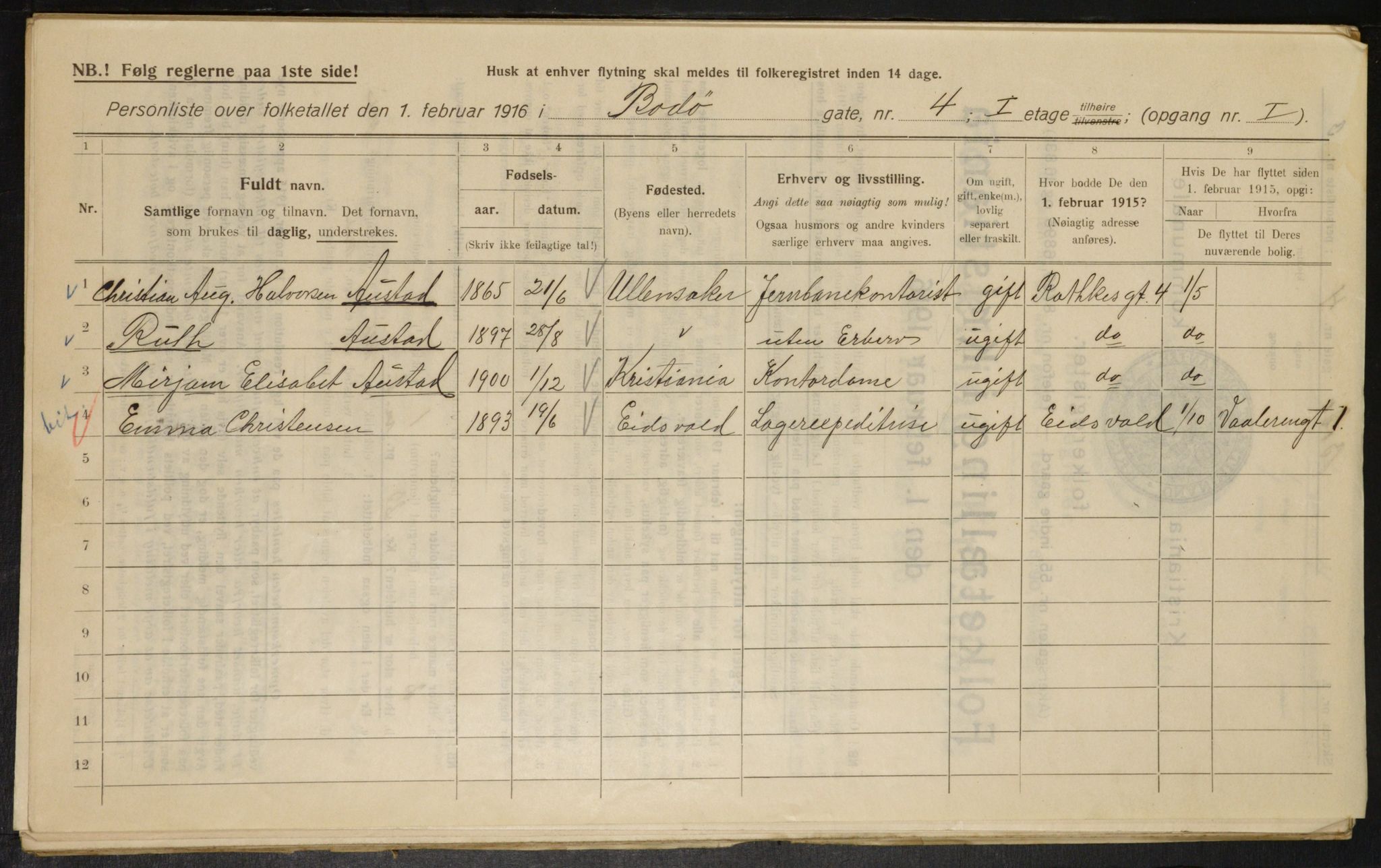 OBA, Municipal Census 1916 for Kristiania, 1916, p. 6800