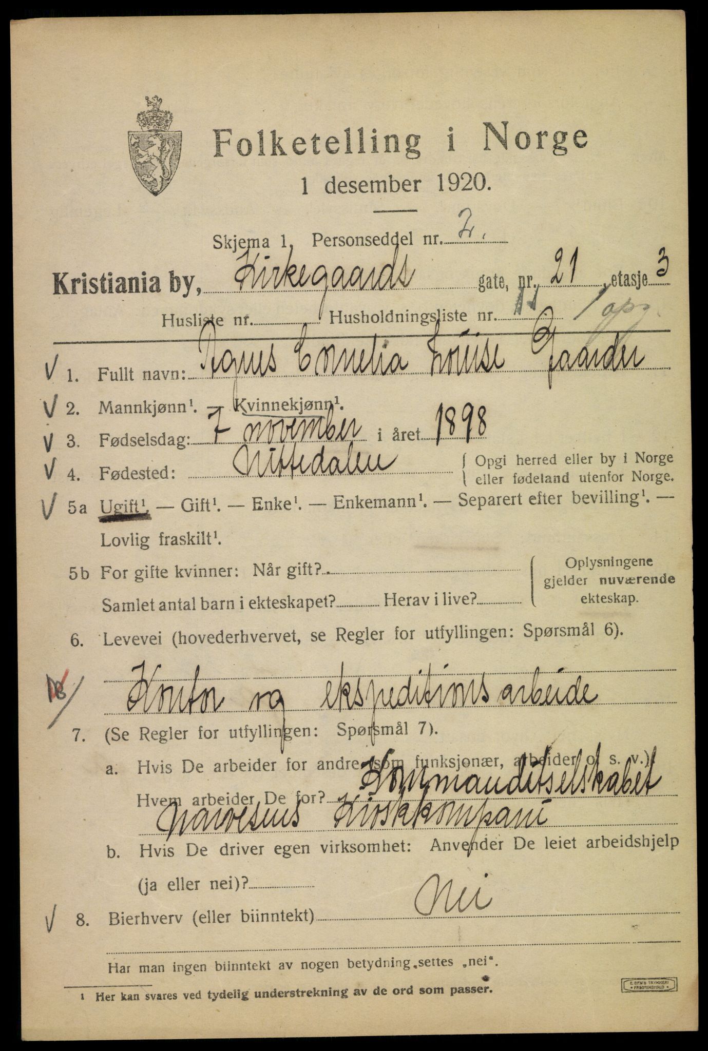 SAO, 1920 census for Kristiania, 1920, p. 335535