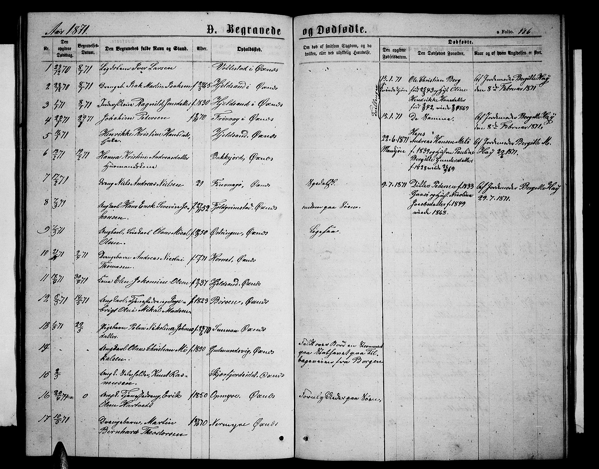 Ministerialprotokoller, klokkerbøker og fødselsregistre - Nordland, AV/SAT-A-1459/893/L1348: Parish register (copy) no. 893C03, 1867-1877, p. 186