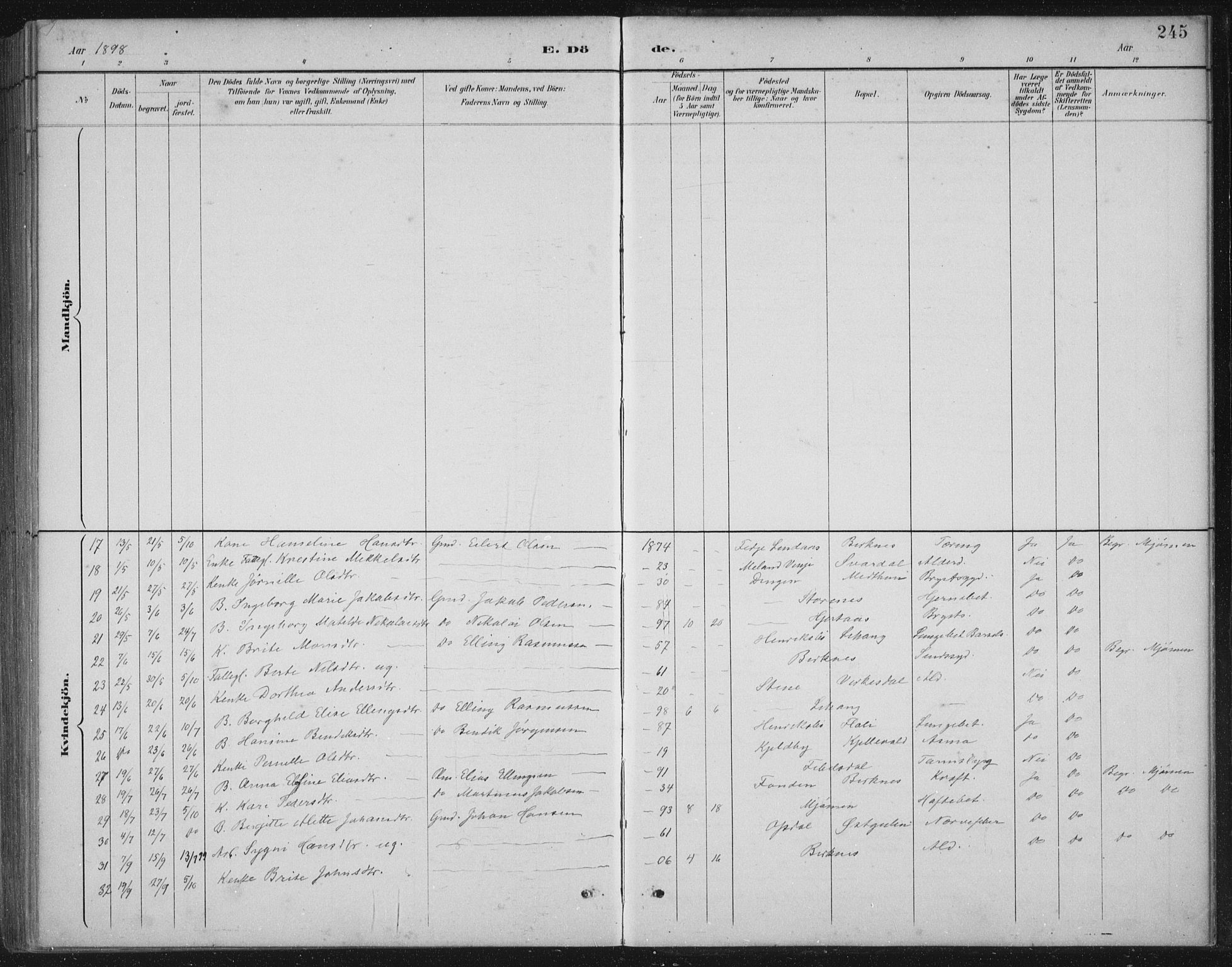 Gulen sokneprestembete, AV/SAB-A-80201/H/Hab/Habb/L0003: Parish register (copy) no. B 3, 1884-1907, p. 245