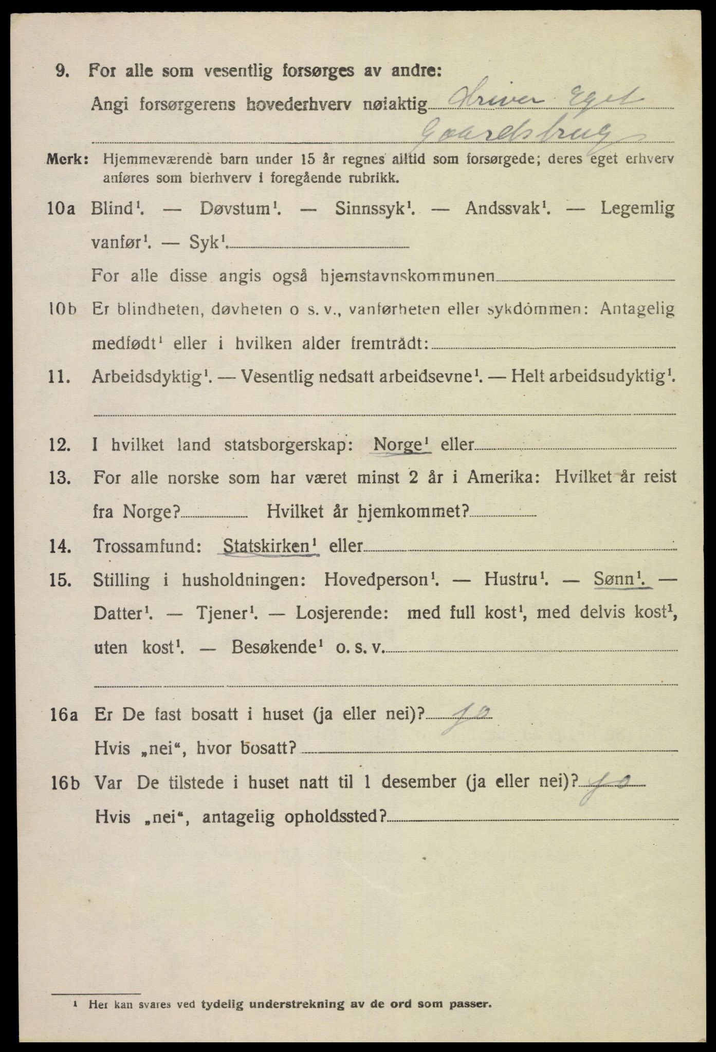 SAK, 1920 census for Lista, 1920, p. 12908