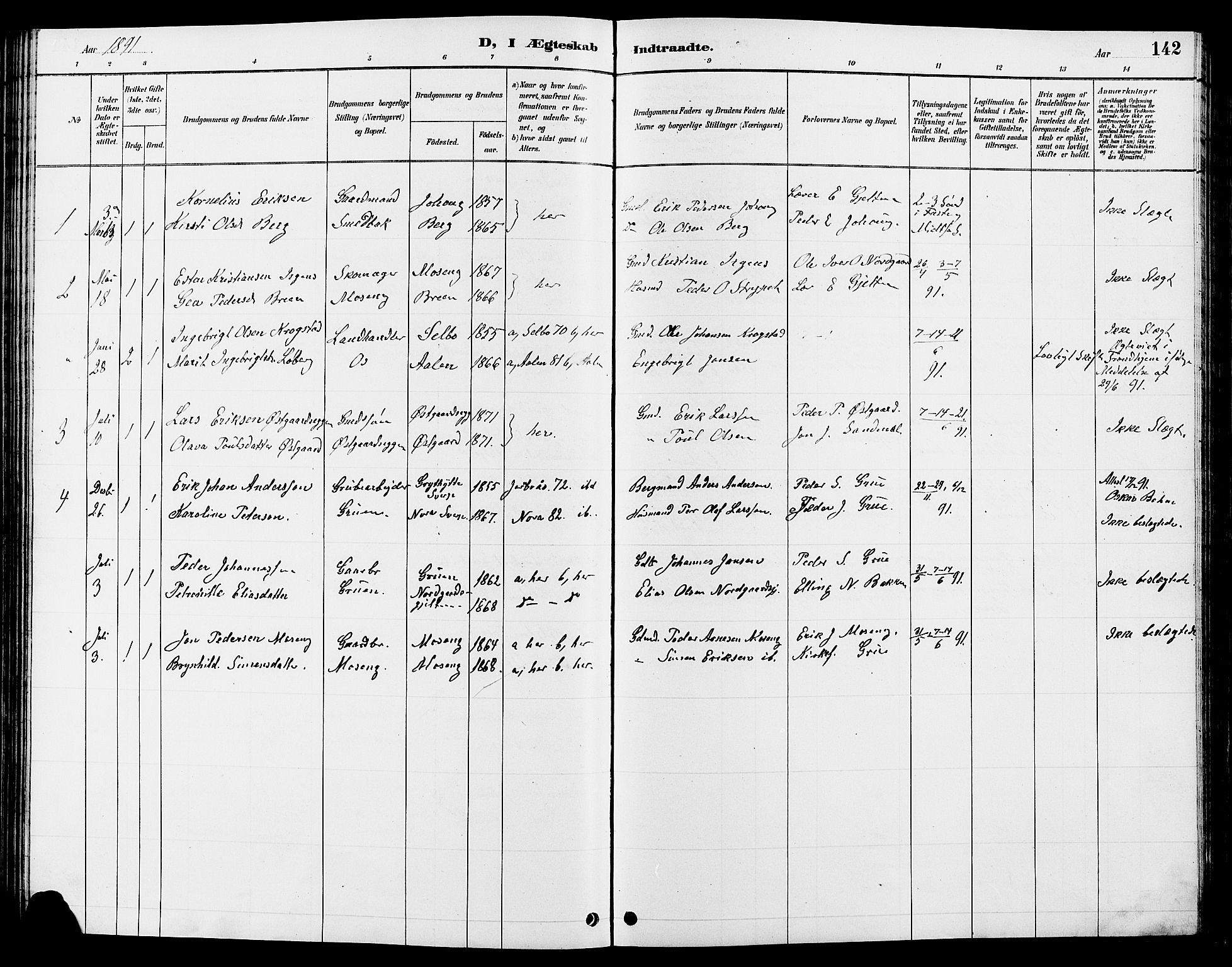 Tolga prestekontor, AV/SAH-PREST-062/L/L0008: Parish register (copy) no. 8, 1887-1912, p. 142